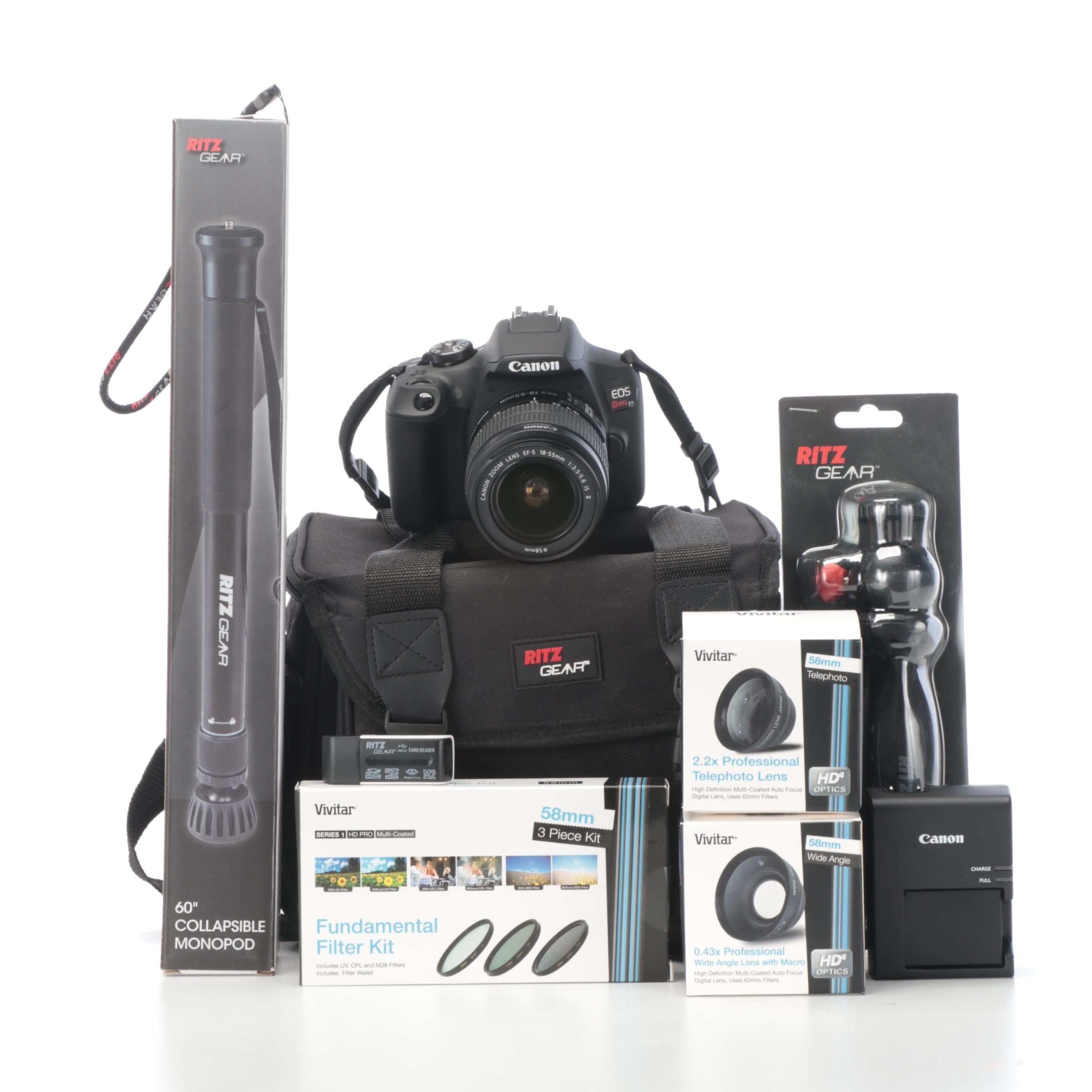 Canon EOS Rebel T7, Vivitar Lenses, Monopod and More