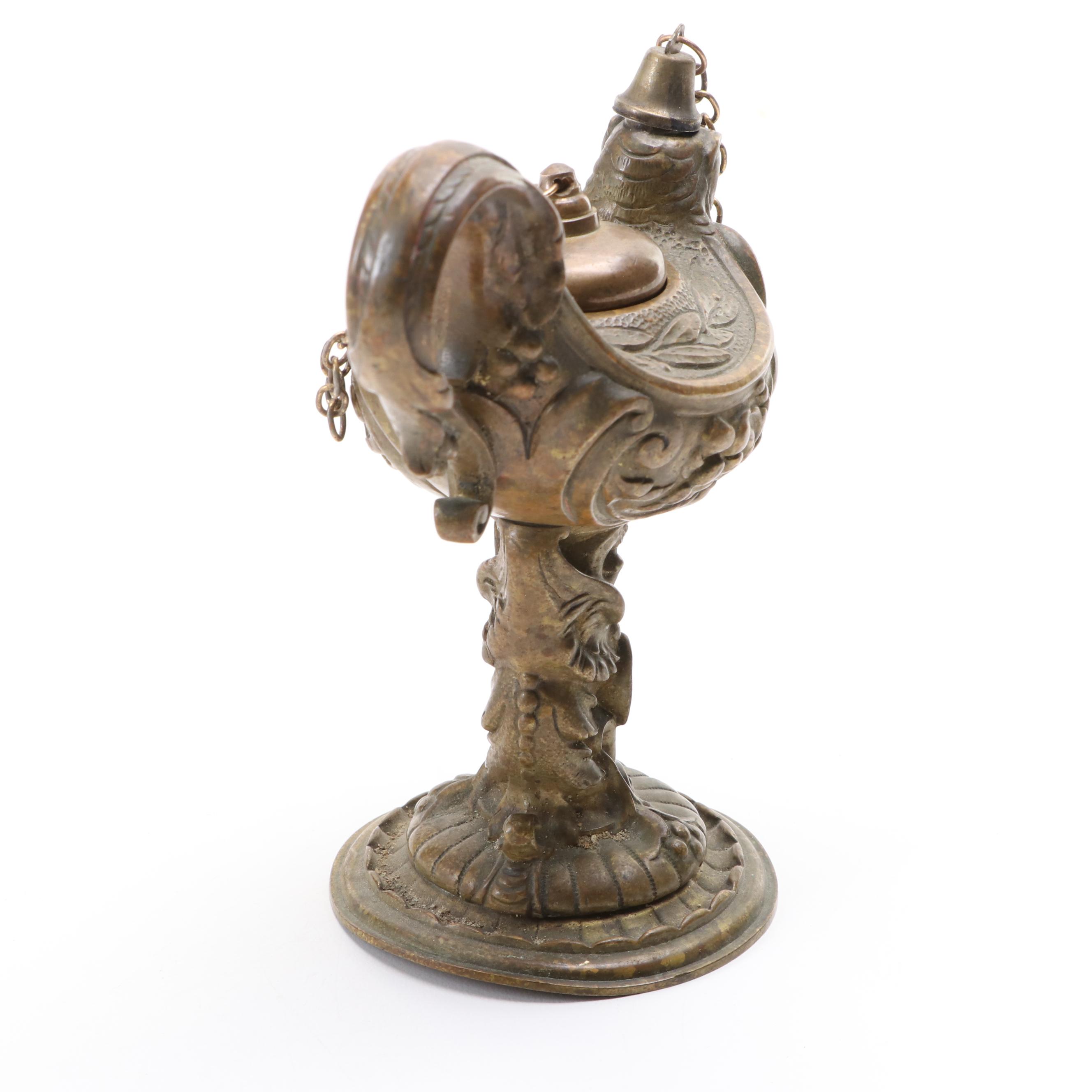 European Art Nouveau Style Gilt Bronze Oil Lamp Cigar Lighter, Late 19th C.