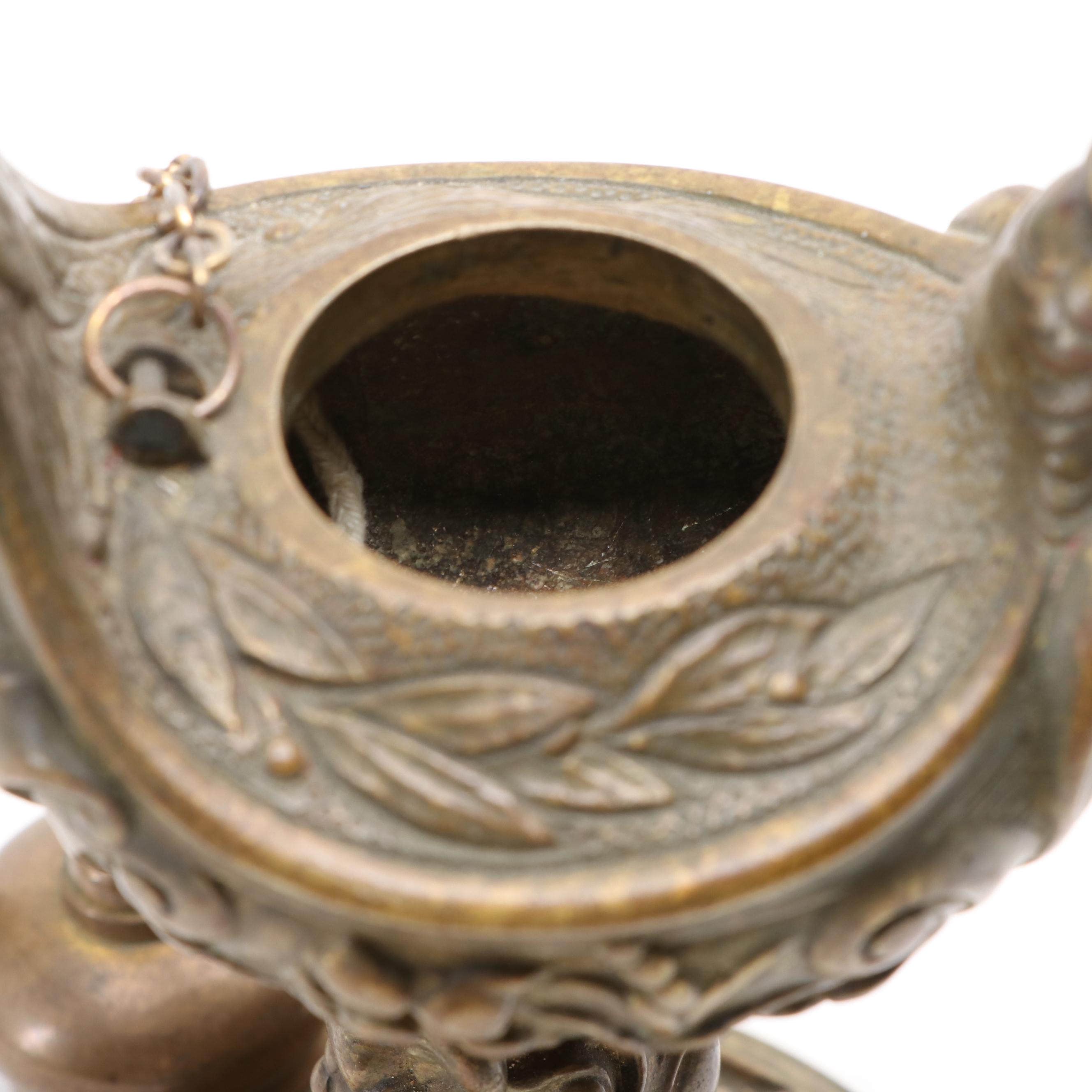 European Art Nouveau Style Gilt Bronze Oil Lamp Cigar Lighter, Late 19th C.