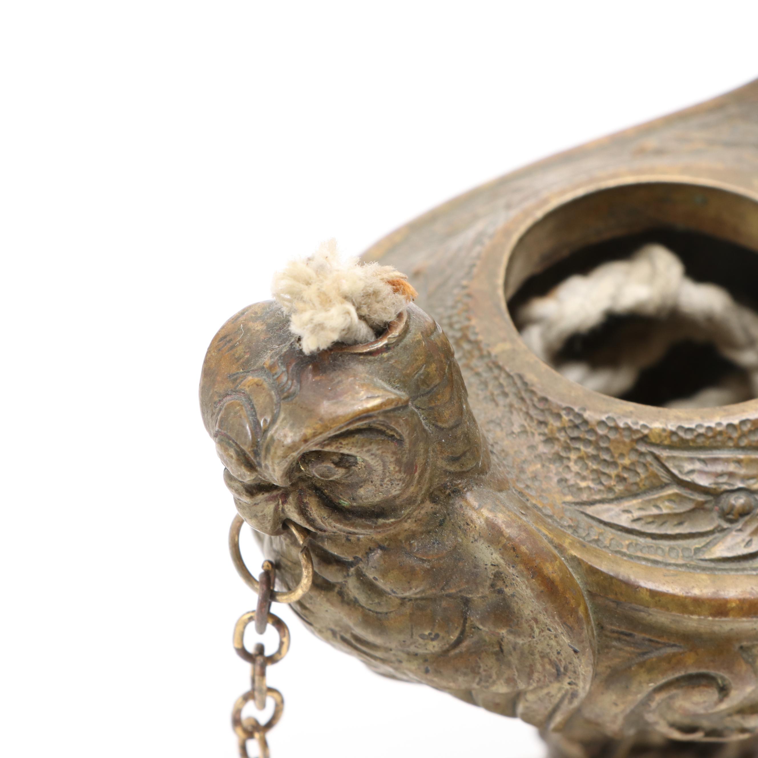 European Art Nouveau Style Gilt Bronze Oil Lamp Cigar Lighter, Late 19th C.