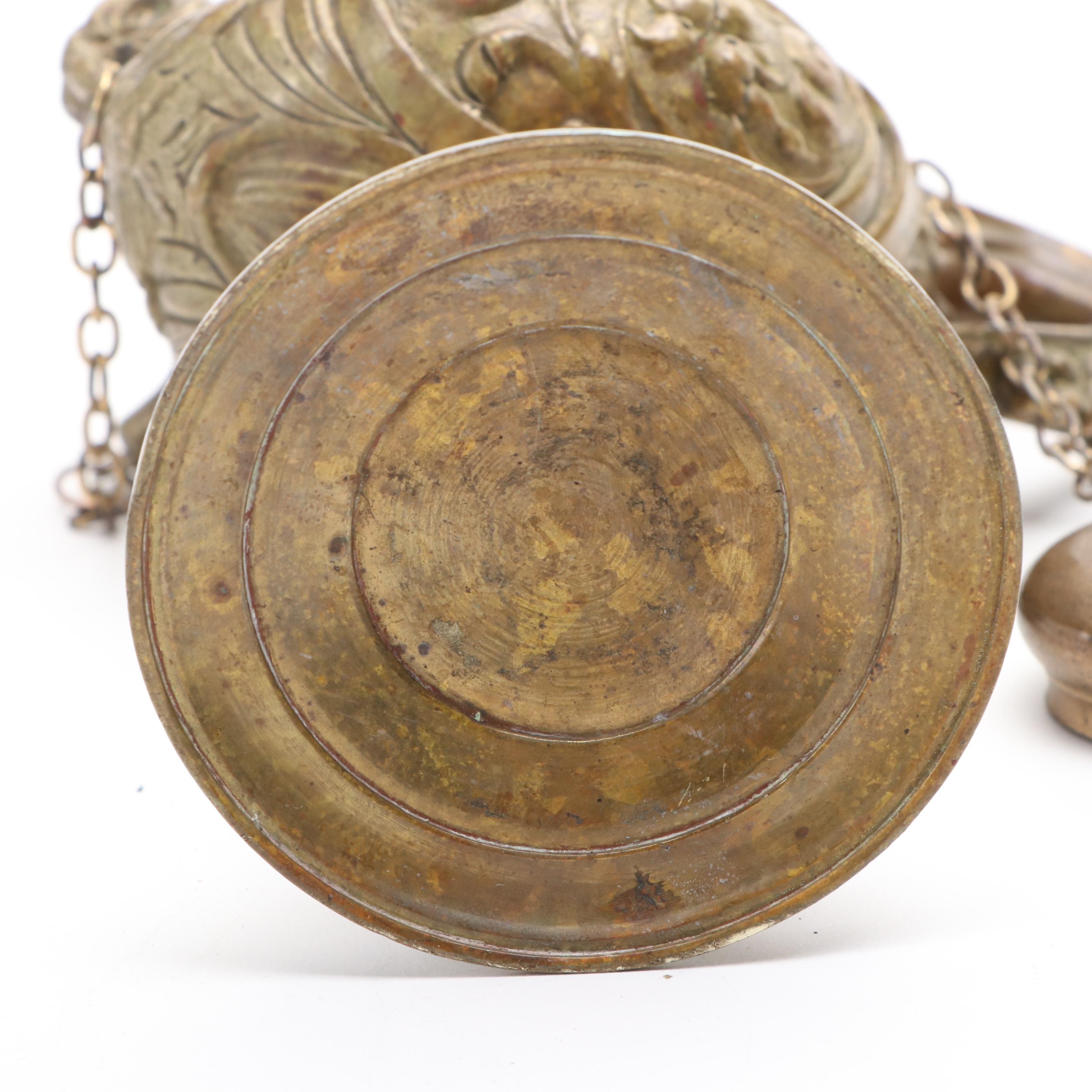 European Art Nouveau Style Gilt Bronze Oil Lamp Cigar Lighter, Late 19th C.