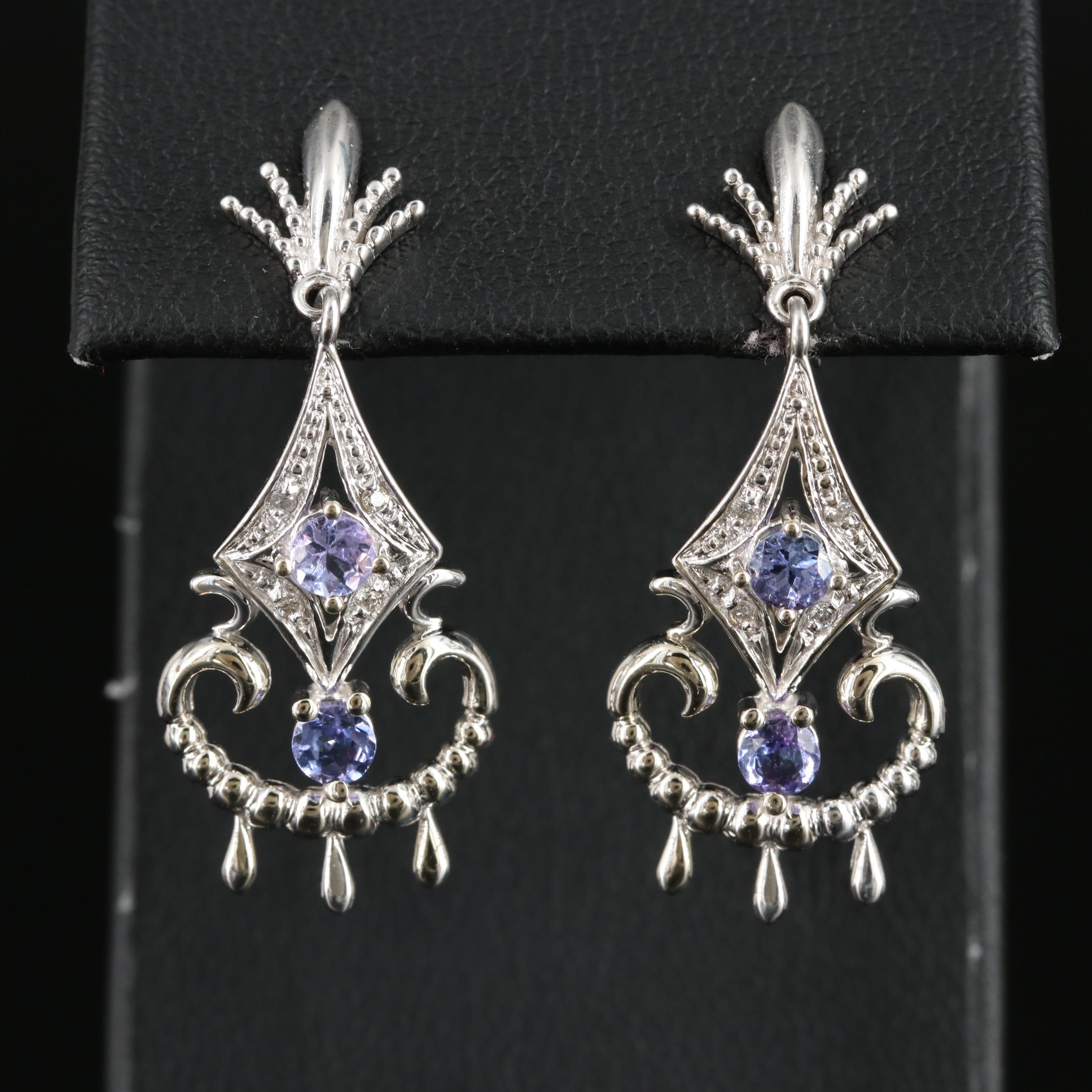 14K Tanzanite and Diamond Drop Earrings