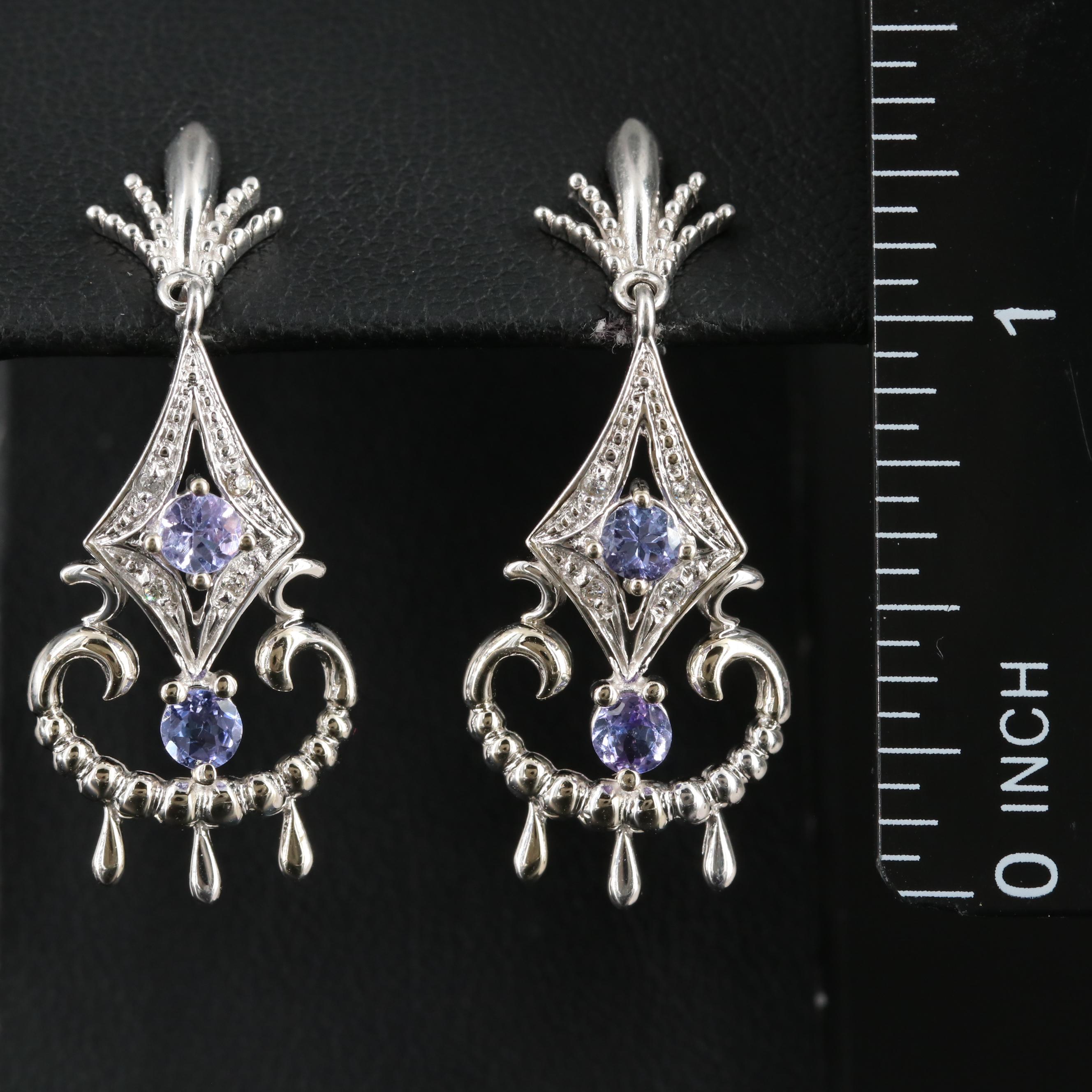 14K Tanzanite and Diamond Drop Earrings