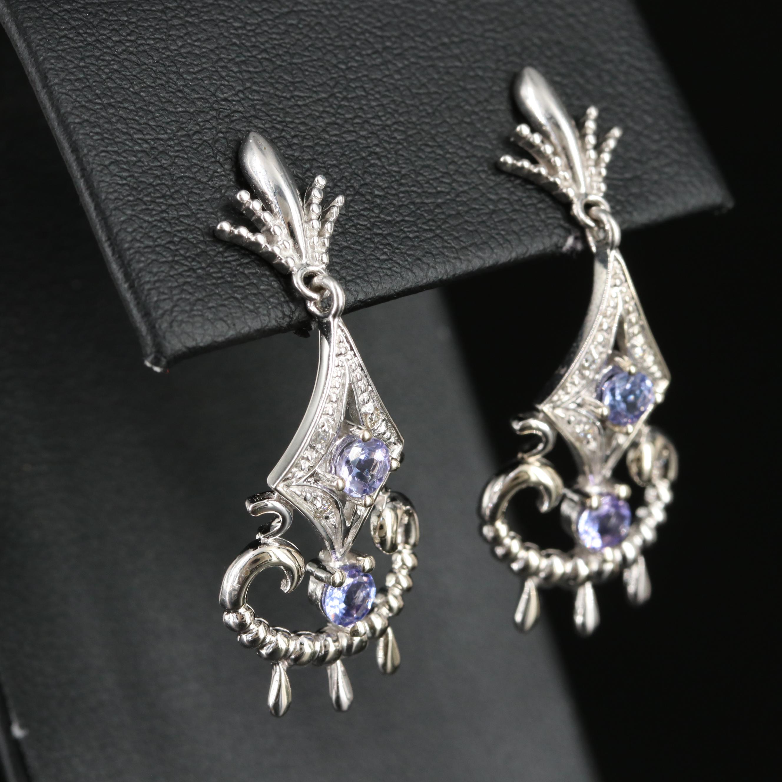 14K Tanzanite and Diamond Drop Earrings