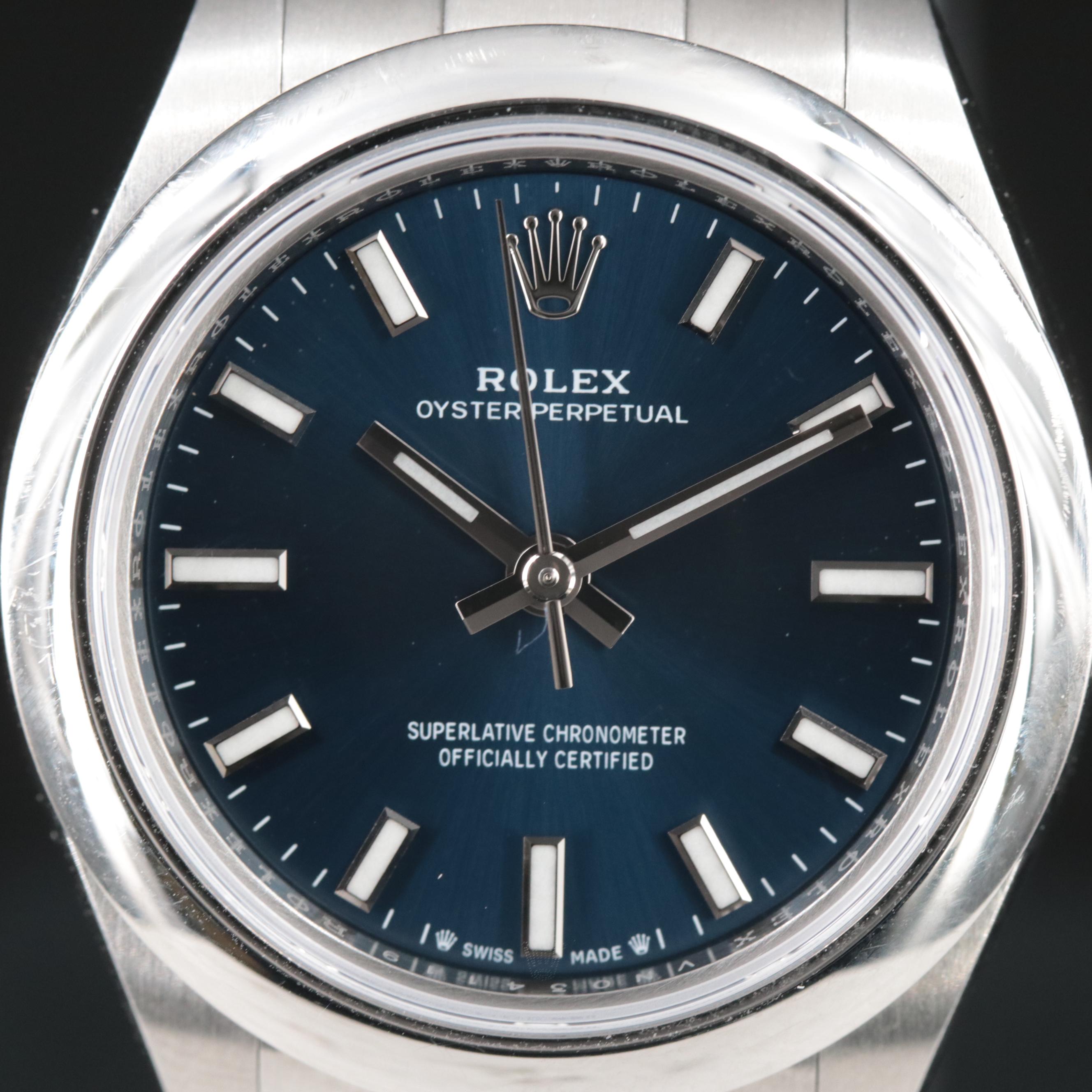 Rolex Oyster Perpetual Blue Dial Steel Watch
