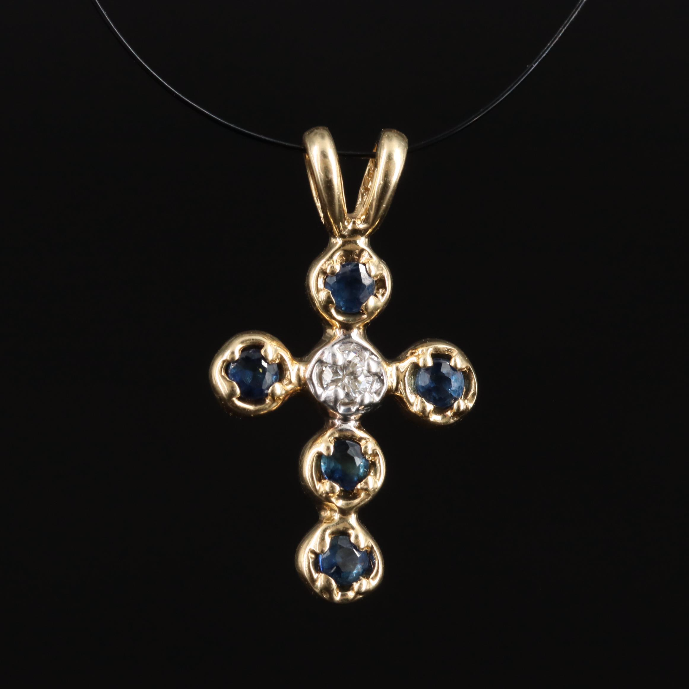 14K Sapphire and Diamond Cross Pendant