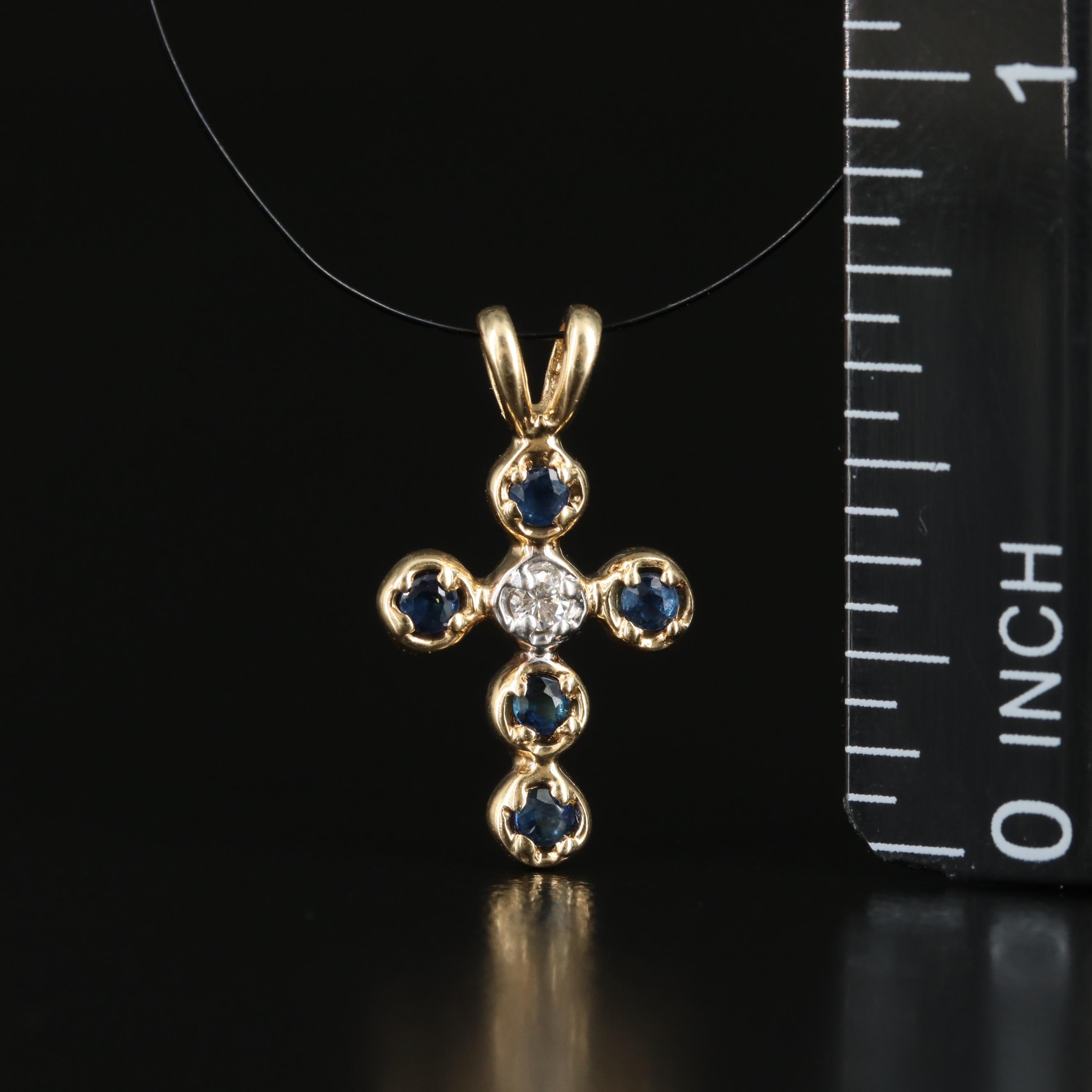 14K Sapphire and Diamond Cross Pendant