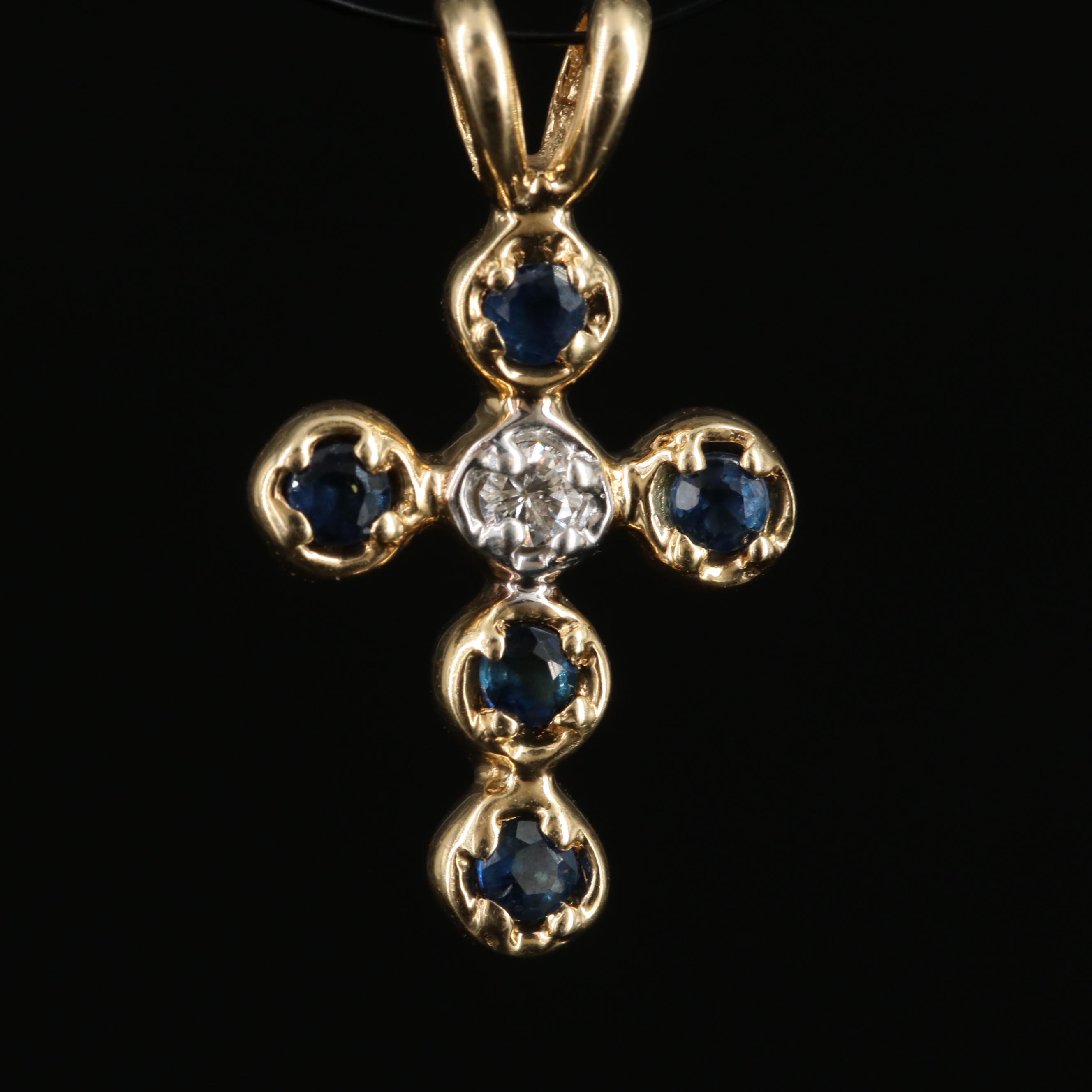 14K Sapphire and Diamond Cross Pendant