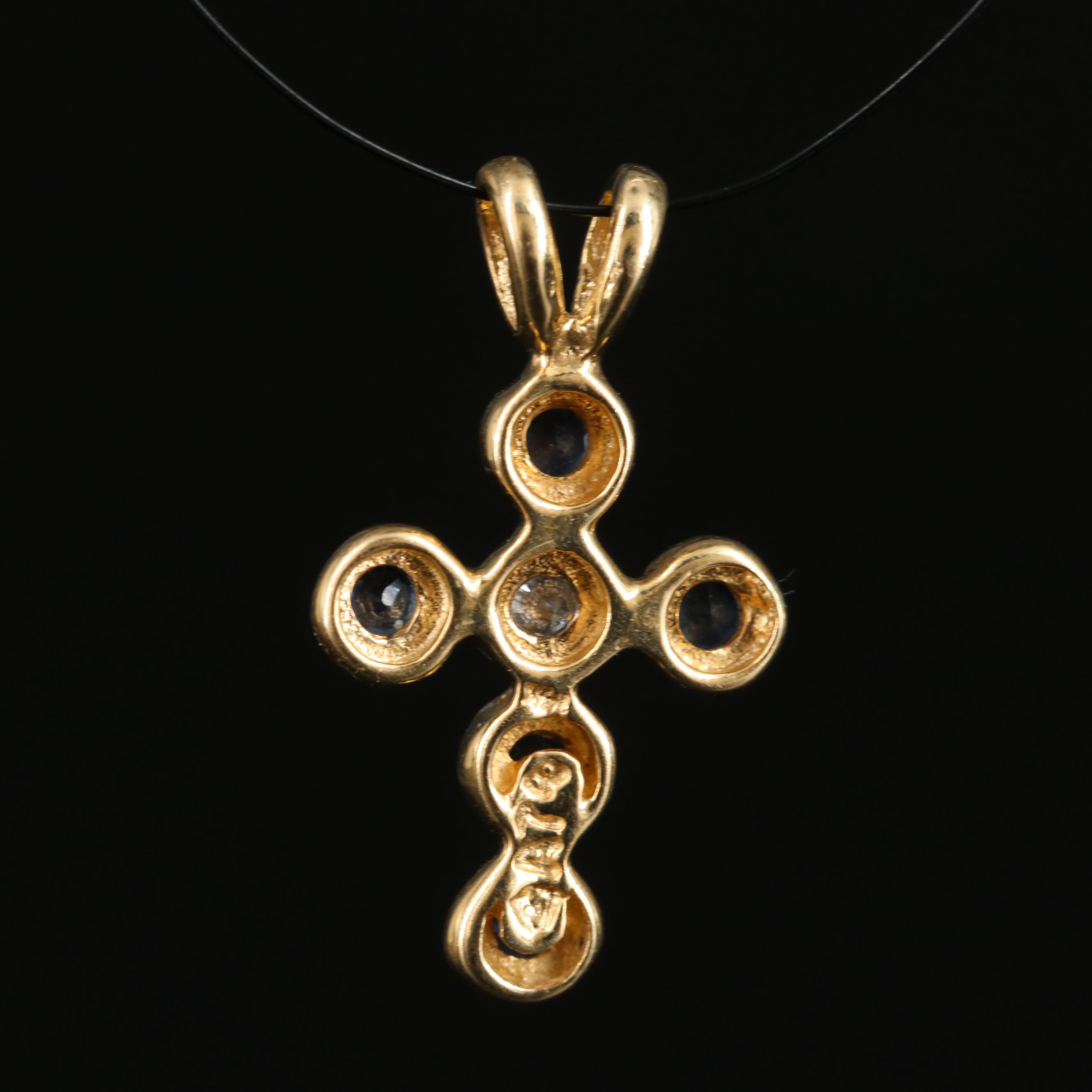 14K Sapphire and Diamond Cross Pendant