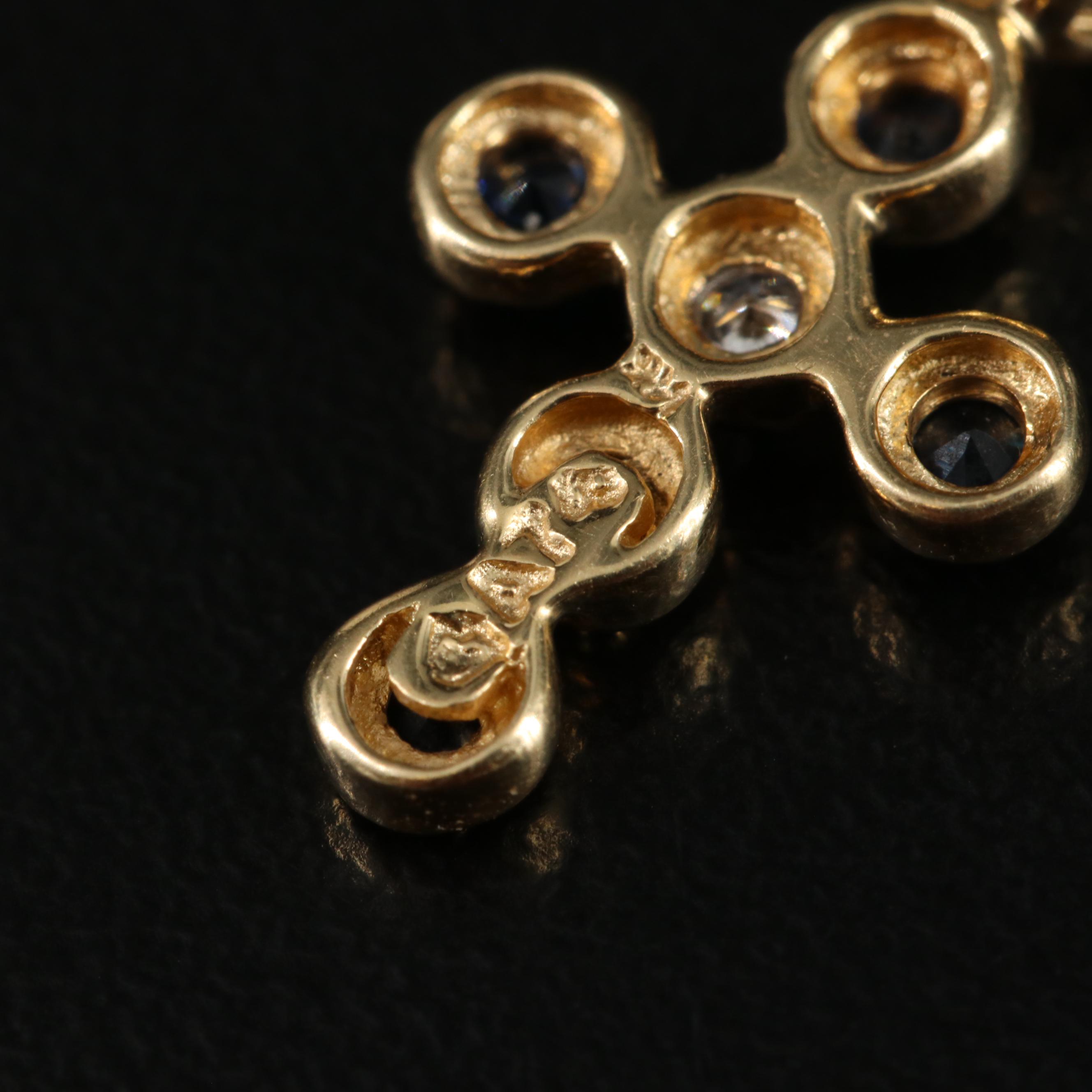 14K Sapphire and Diamond Cross Pendant