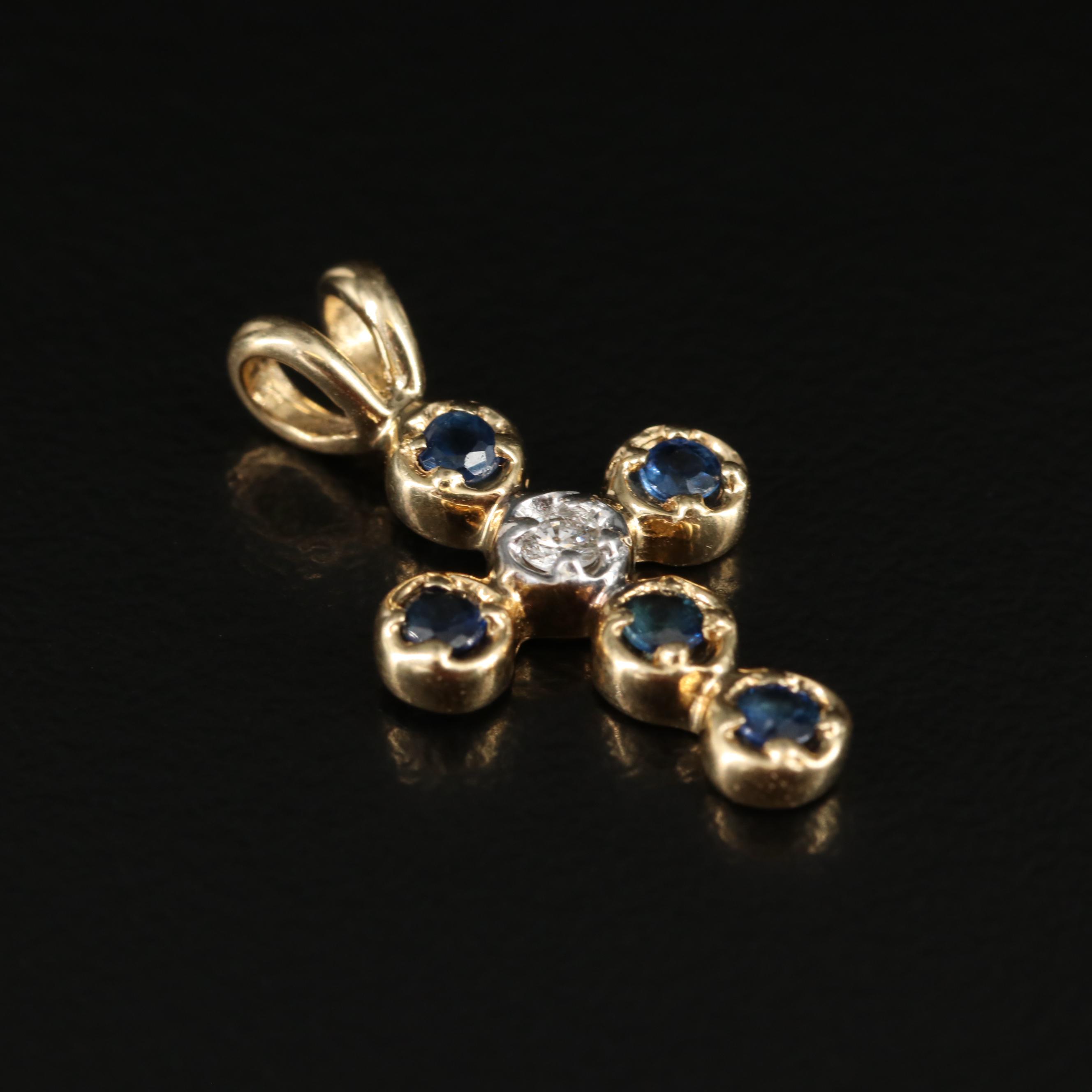 14K Sapphire and Diamond Cross Pendant