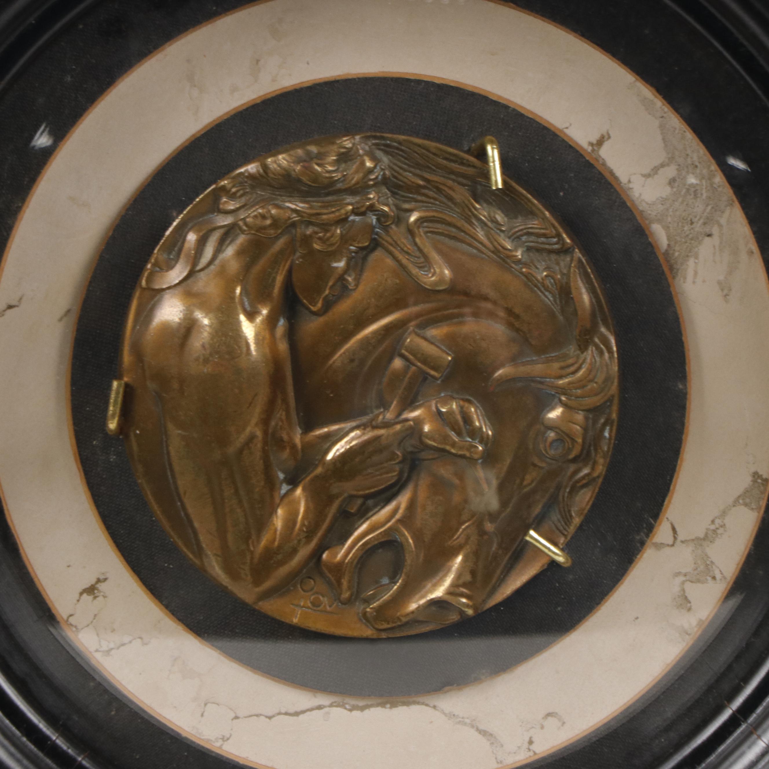 Bronze Relief Plaque of Male Sculptor Chiseling a Horse EBTH