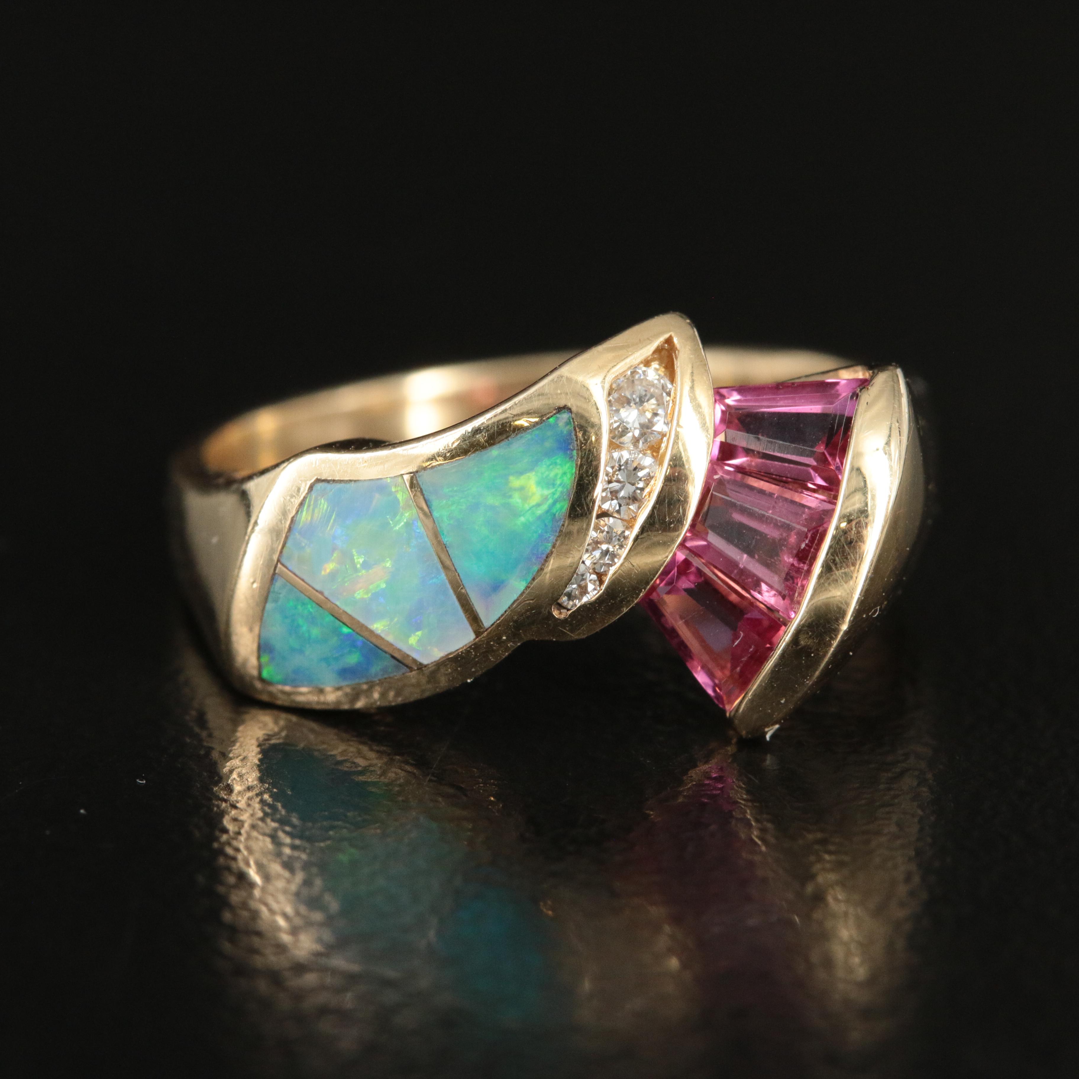 14K Opal, Tourmaline and Diamond Ring