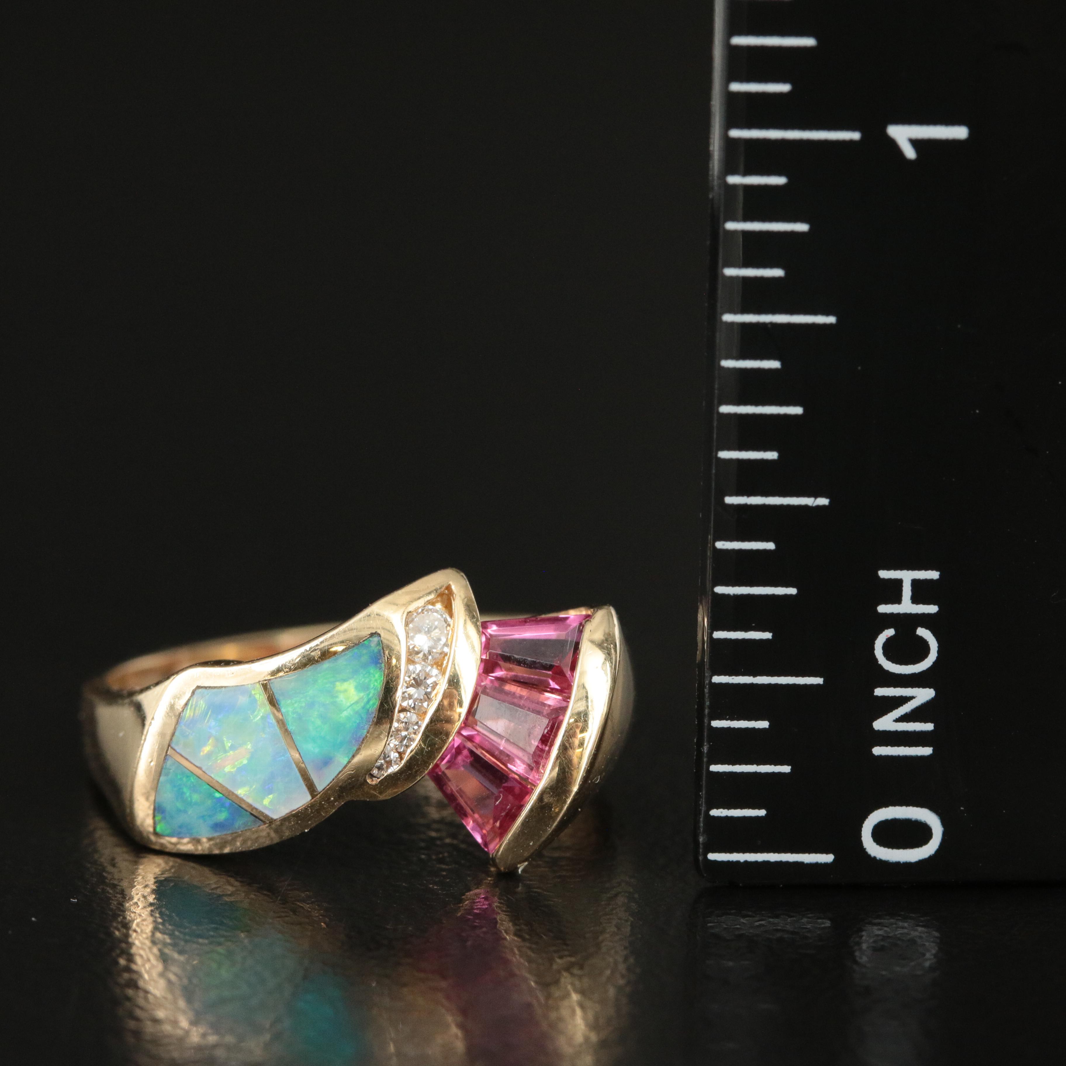 14K Opal, Tourmaline and Diamond Ring