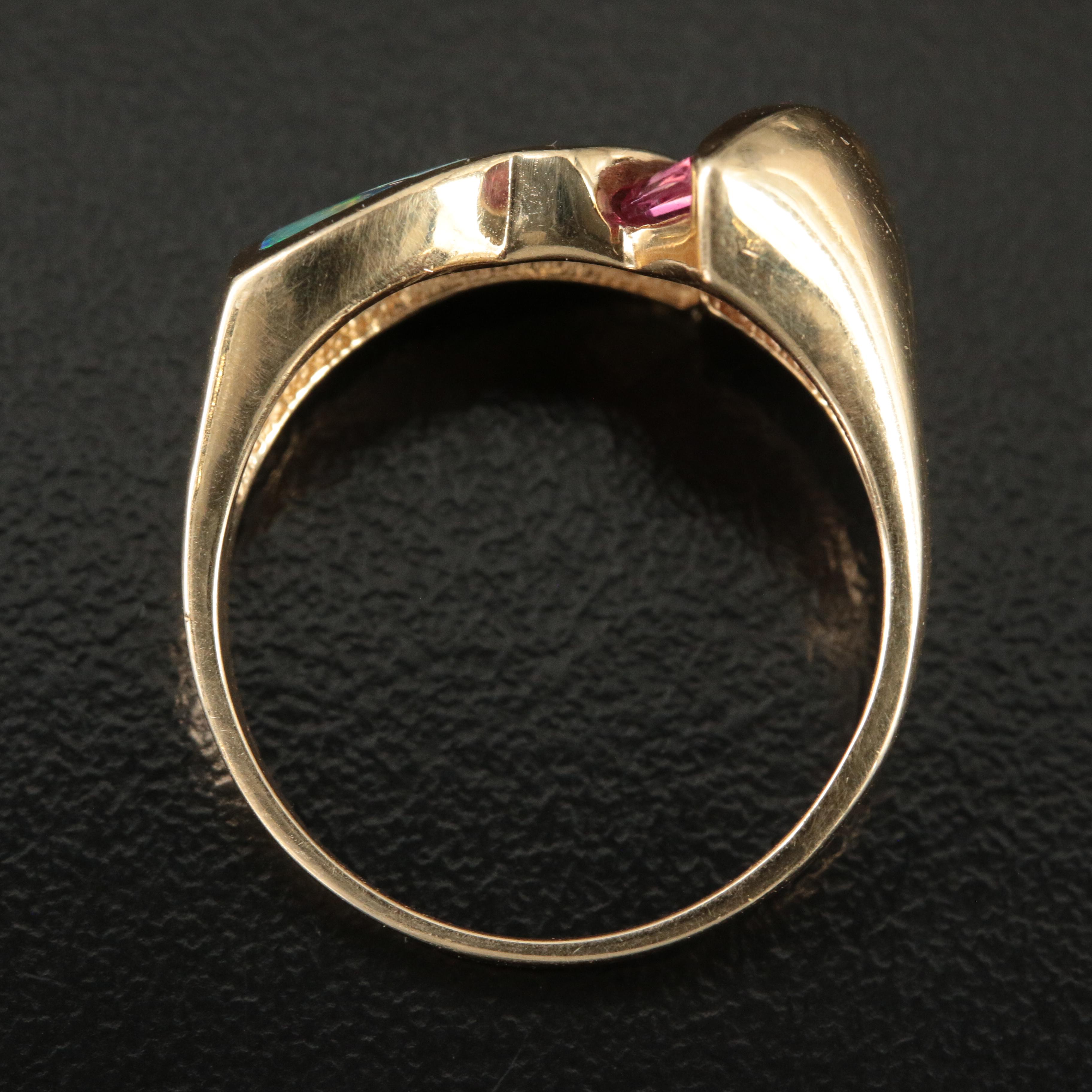 14K Opal, Tourmaline and Diamond Ring