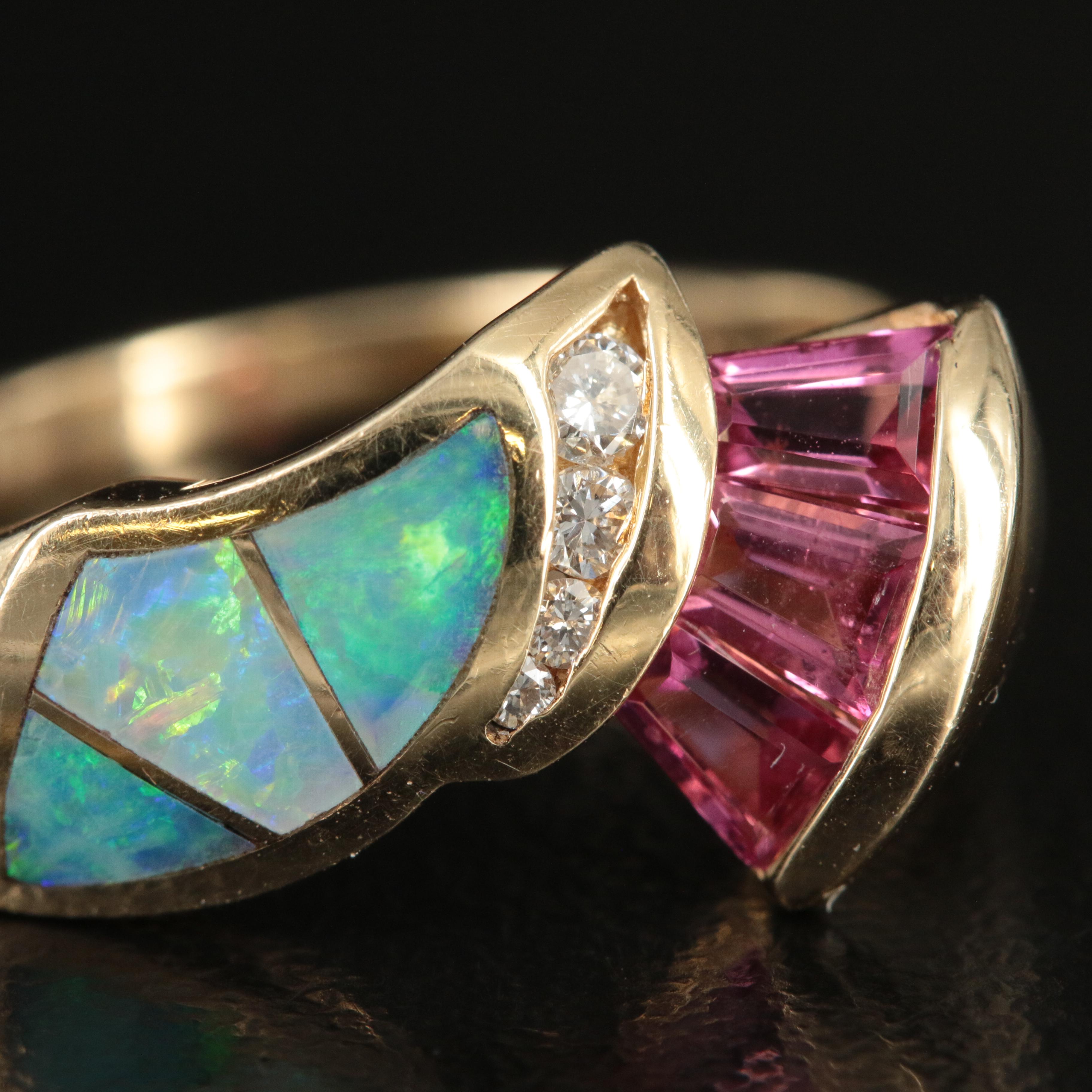 14K Opal, Tourmaline and Diamond Ring