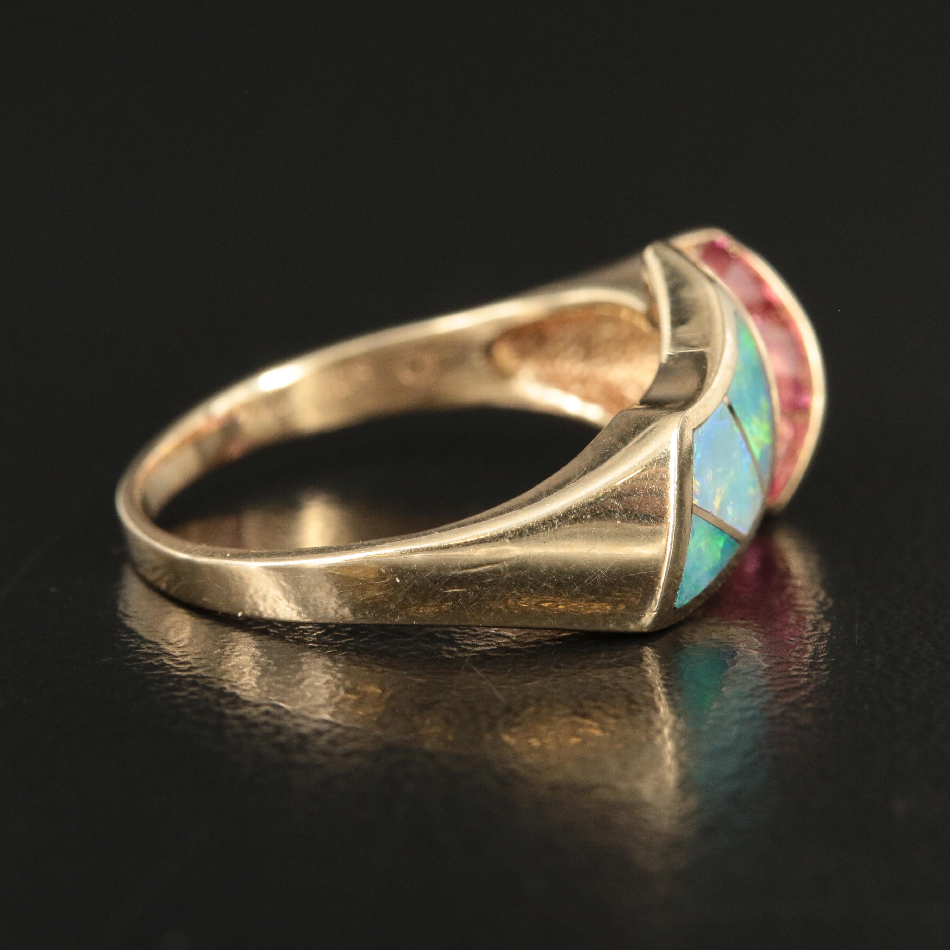 14K Opal, Tourmaline and Diamond Ring