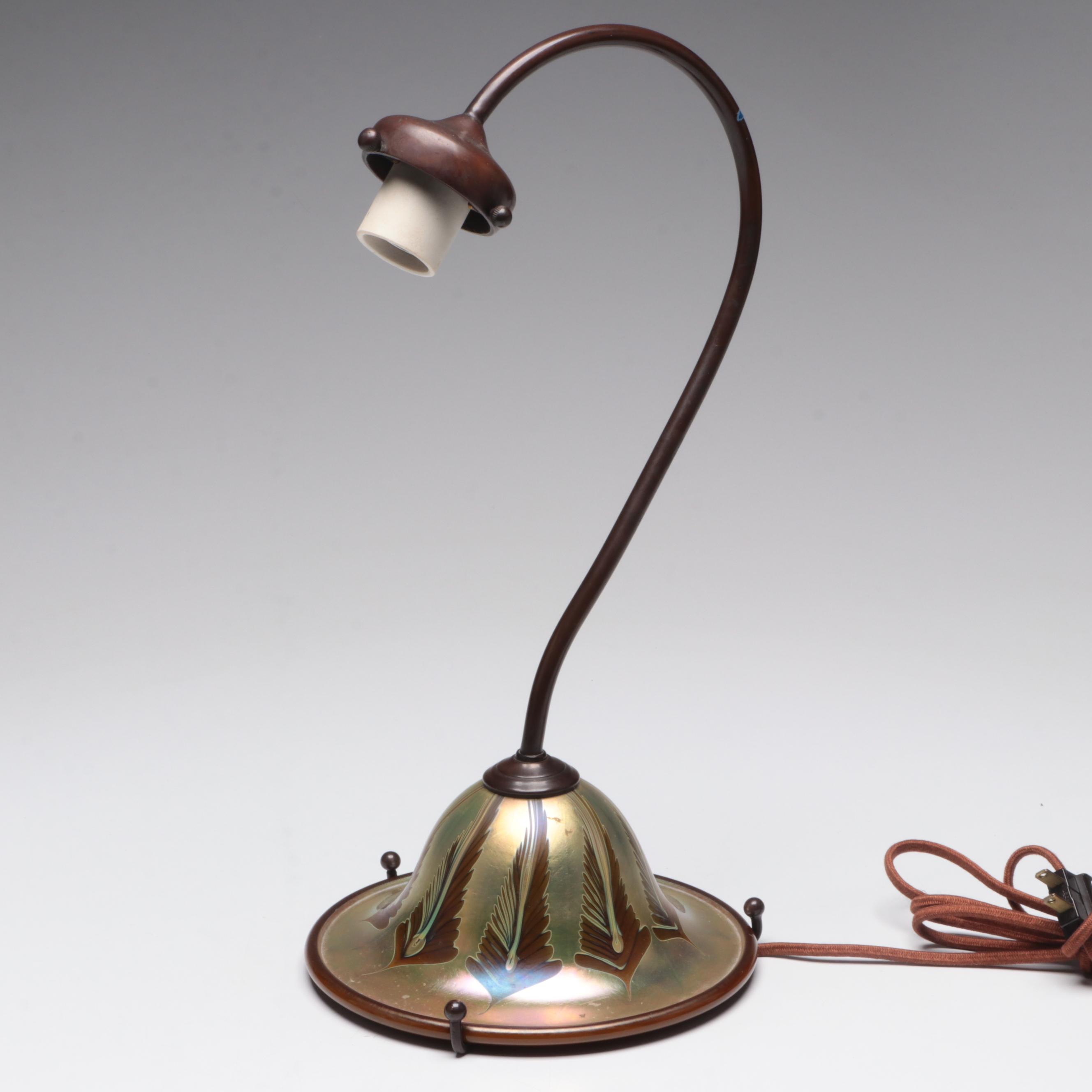 Carl Radke for Phoenix Studios Pulled feather Art Glass Table Lamp with Shade