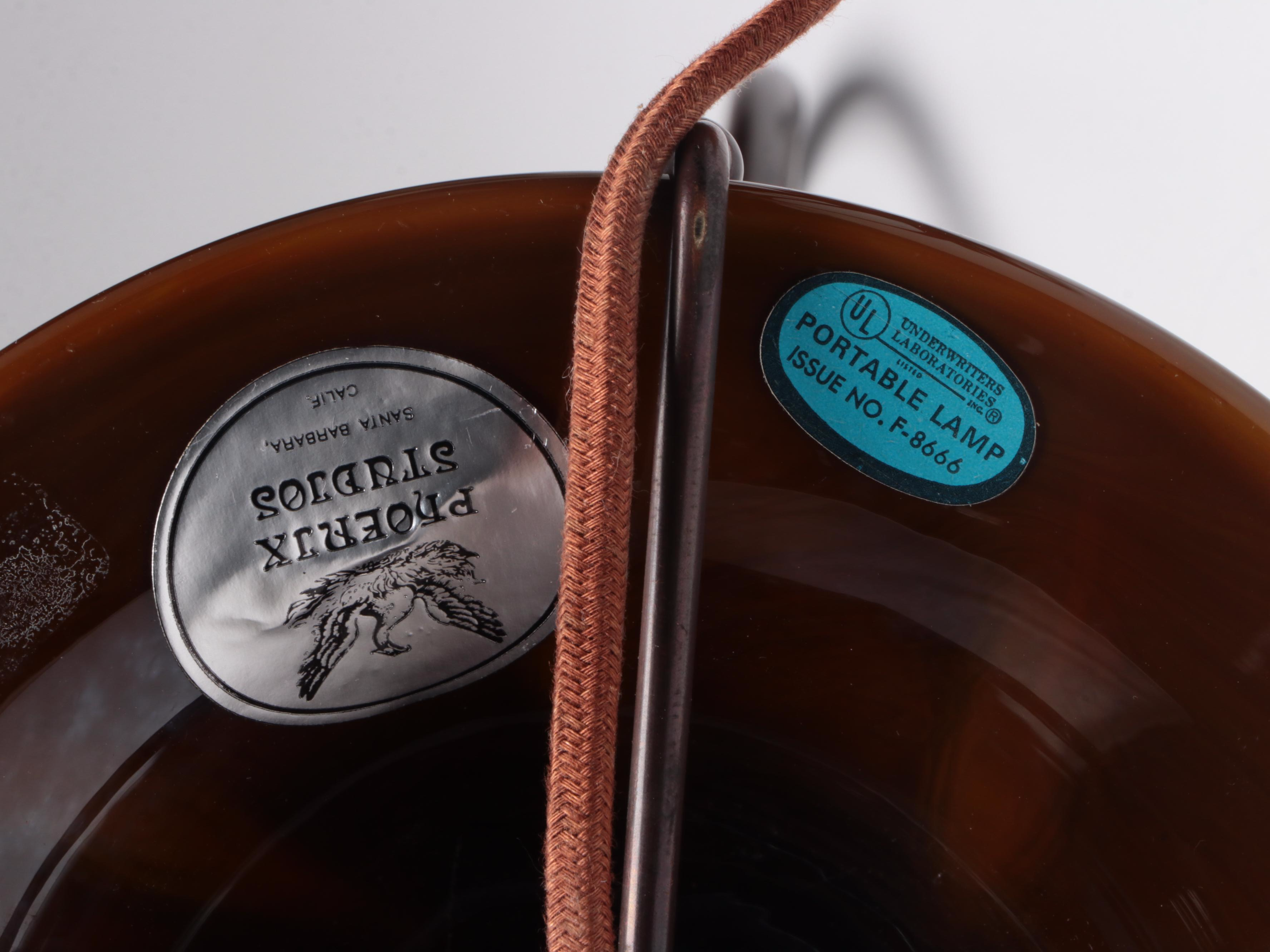 Carl Radke for Phoenix Studios Pulled feather Art Glass Table Lamp with Shade