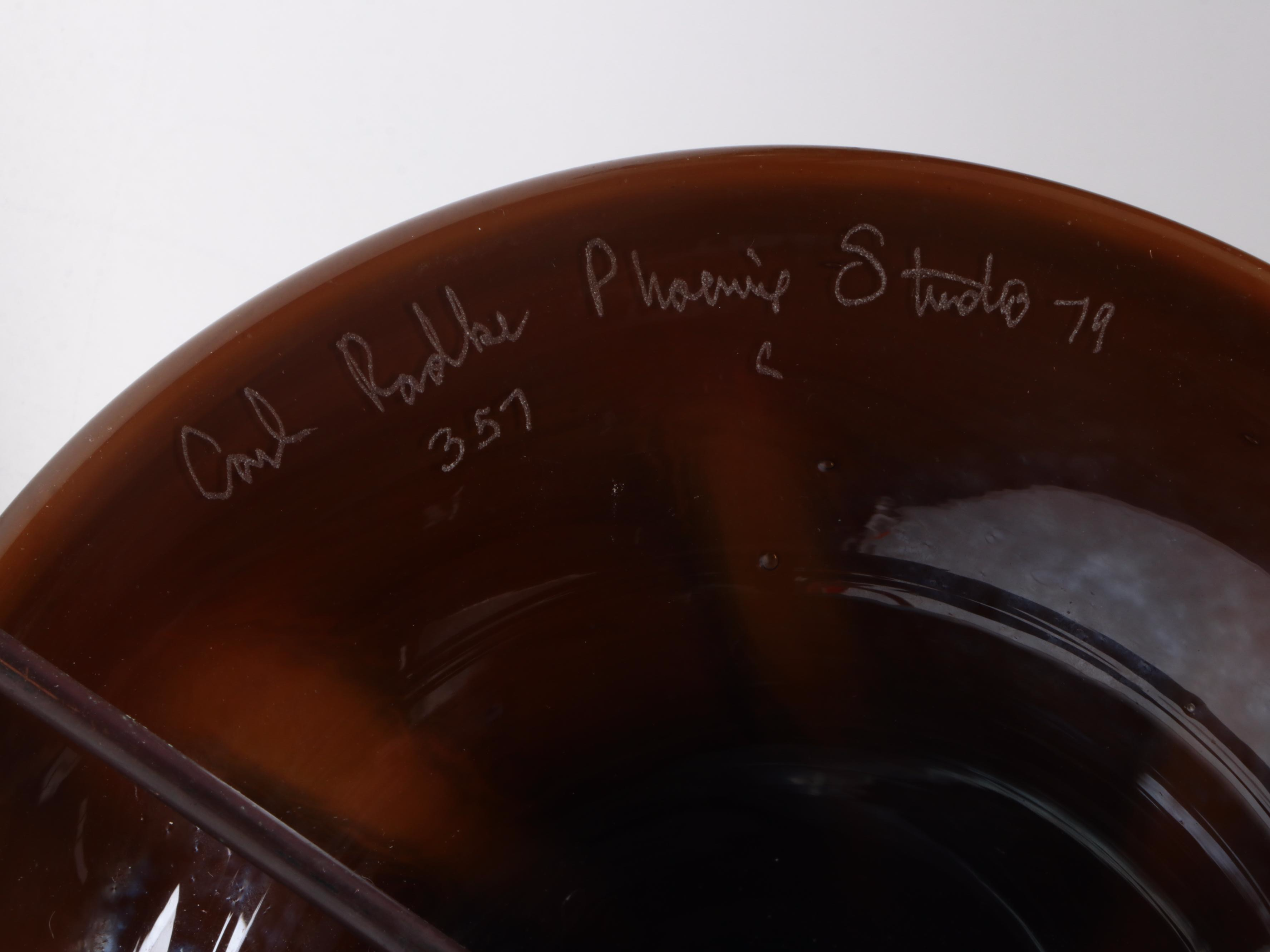 Carl Radke for Phoenix Studios Pulled feather Art Glass Table Lamp with Shade