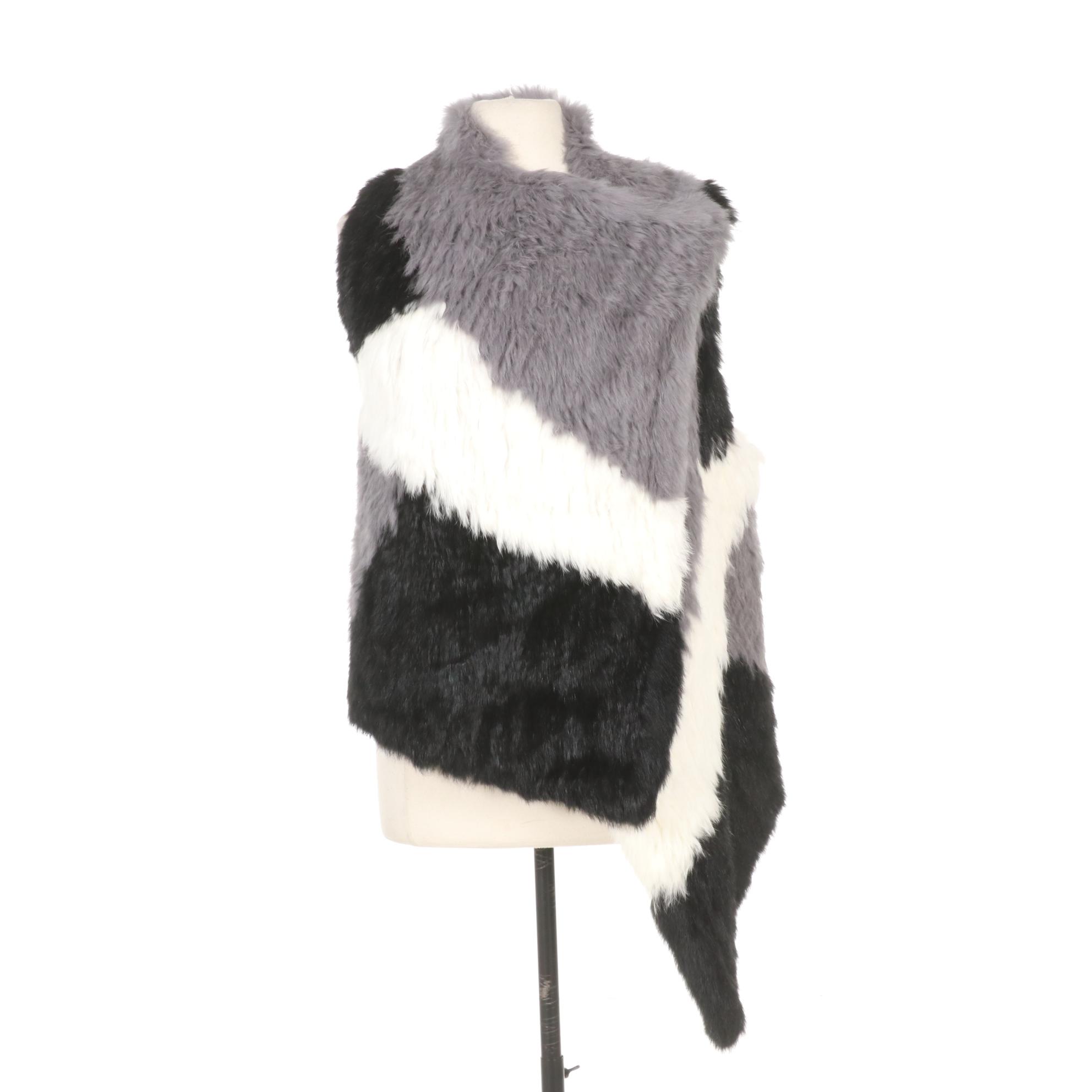 Woven and Dyed Rabbit Fur Vest with Futrzane Faux Fur Earmuff Headband