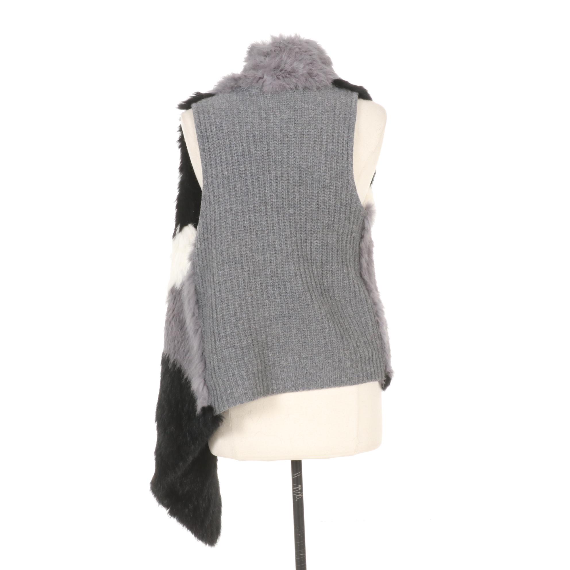 Woven and Dyed Rabbit Fur Vest with Futrzane Faux Fur Earmuff Headband