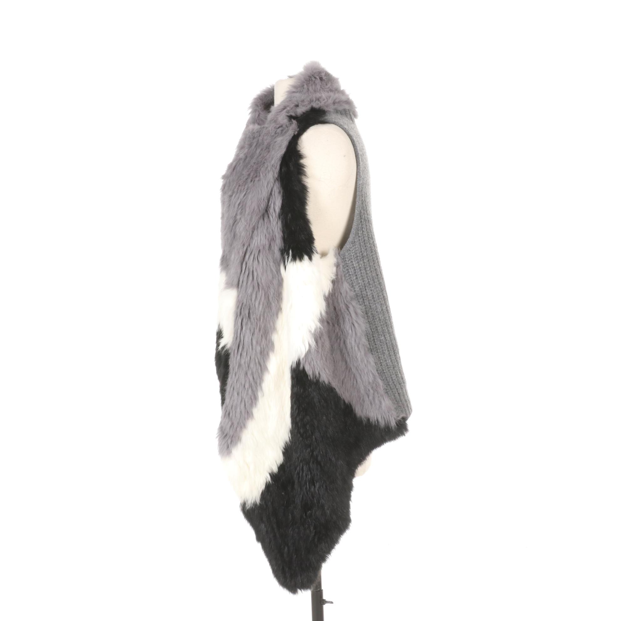 Woven and Dyed Rabbit Fur Vest with Futrzane Faux Fur Earmuff Headband