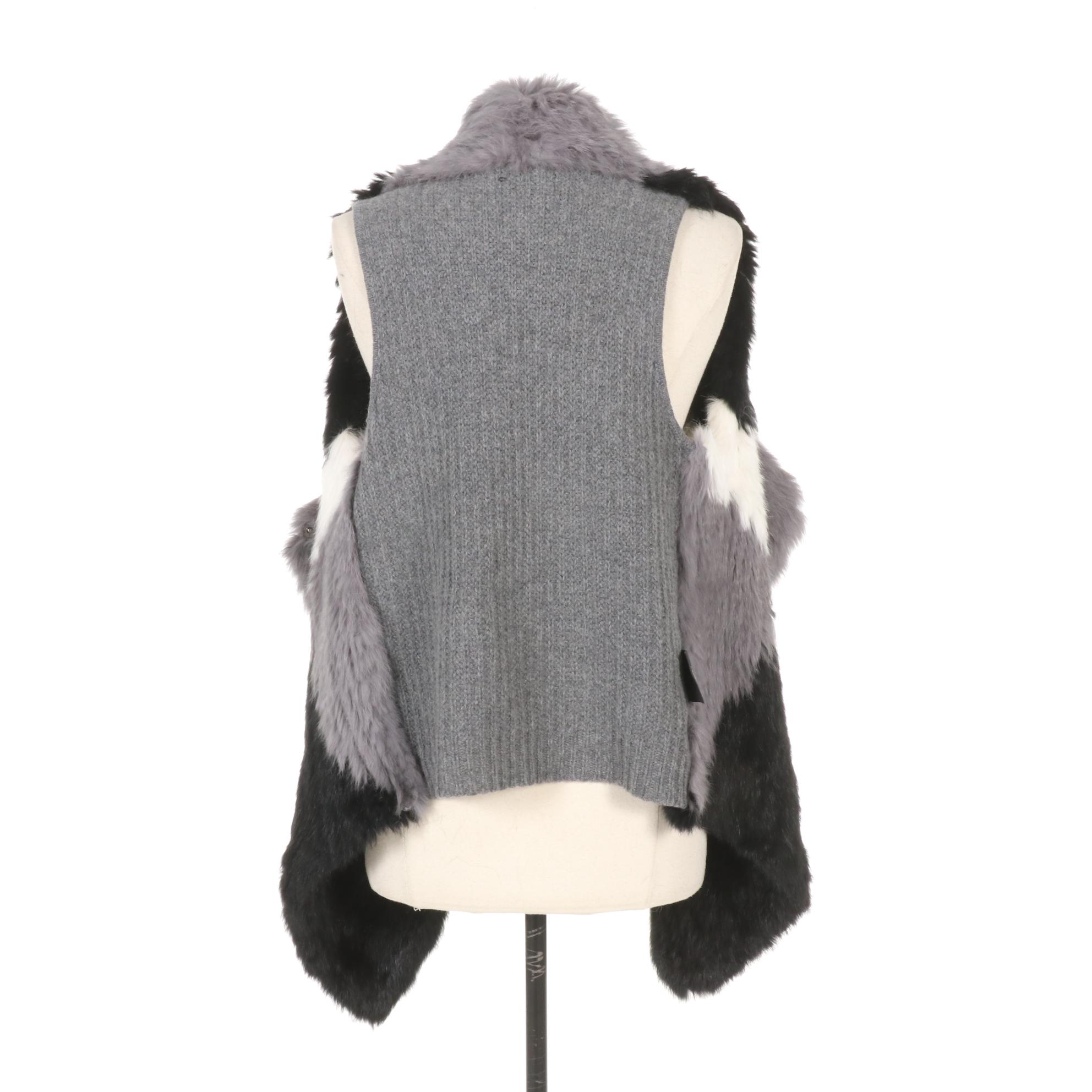 Woven and Dyed Rabbit Fur Vest with Futrzane Faux Fur Earmuff Headband