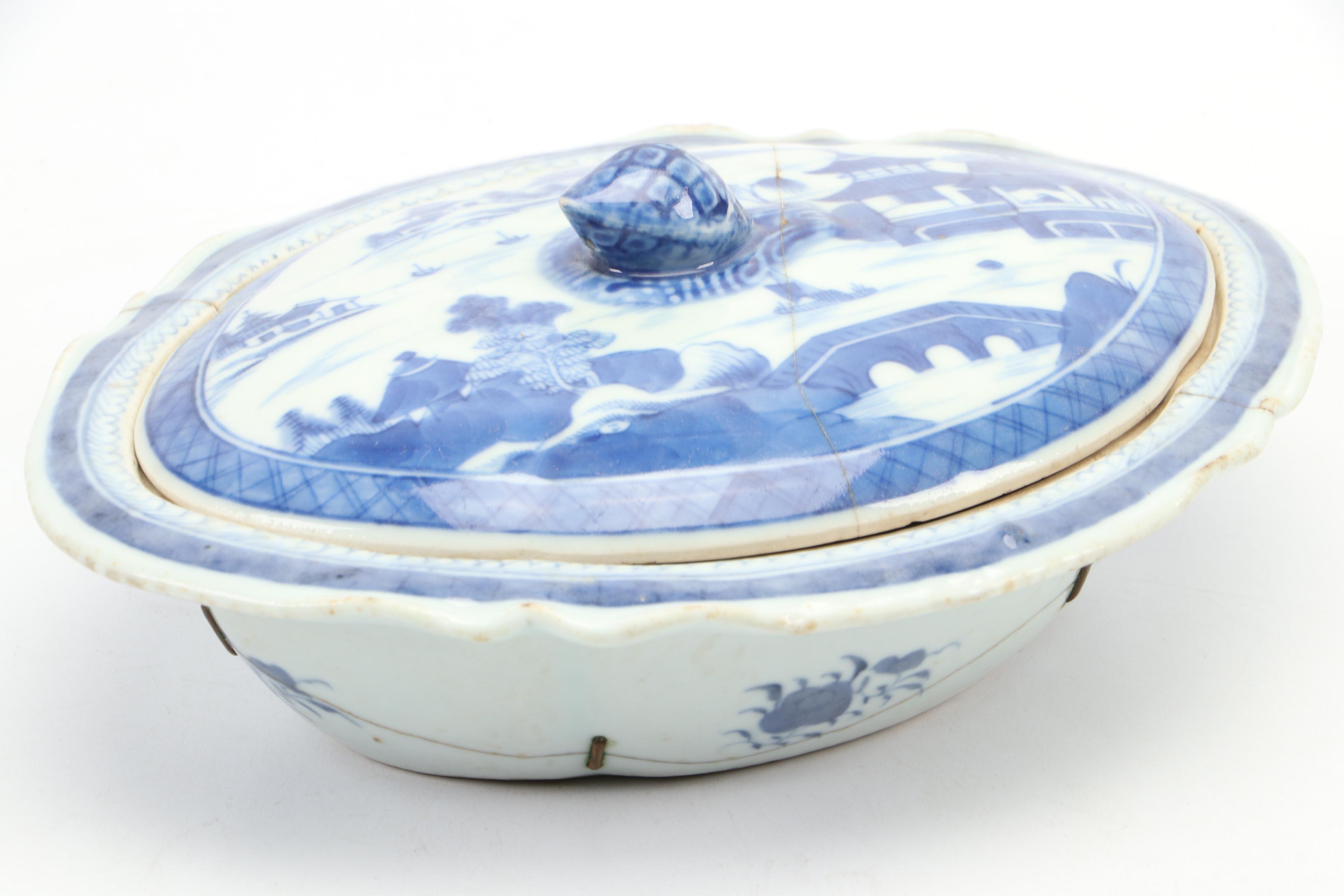 Chinese Export Porcelain Canton Covered Serving Dishes and Lids with Other Vase