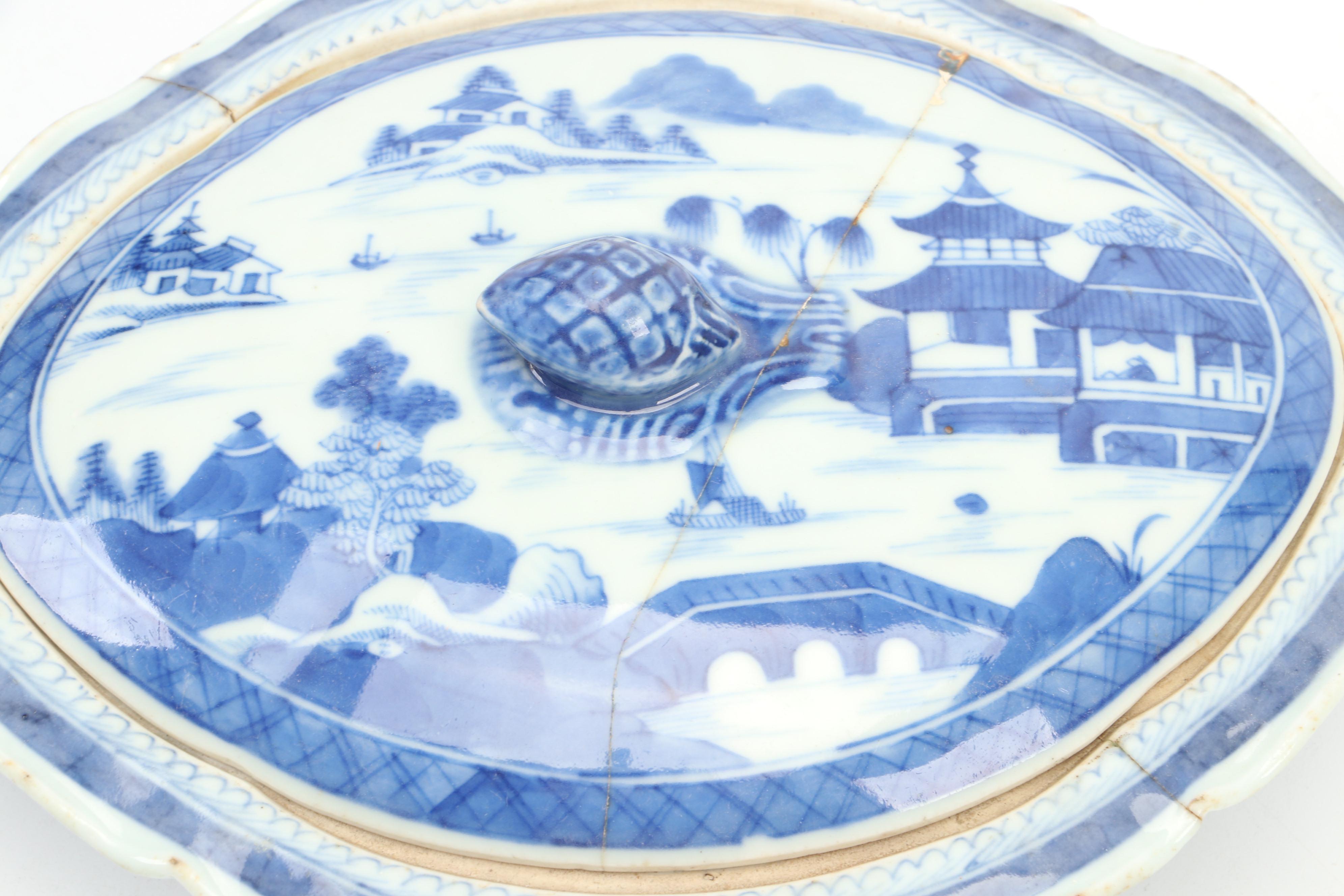 Chinese Export Porcelain Canton Covered Serving Dishes and Lids with Other Vase