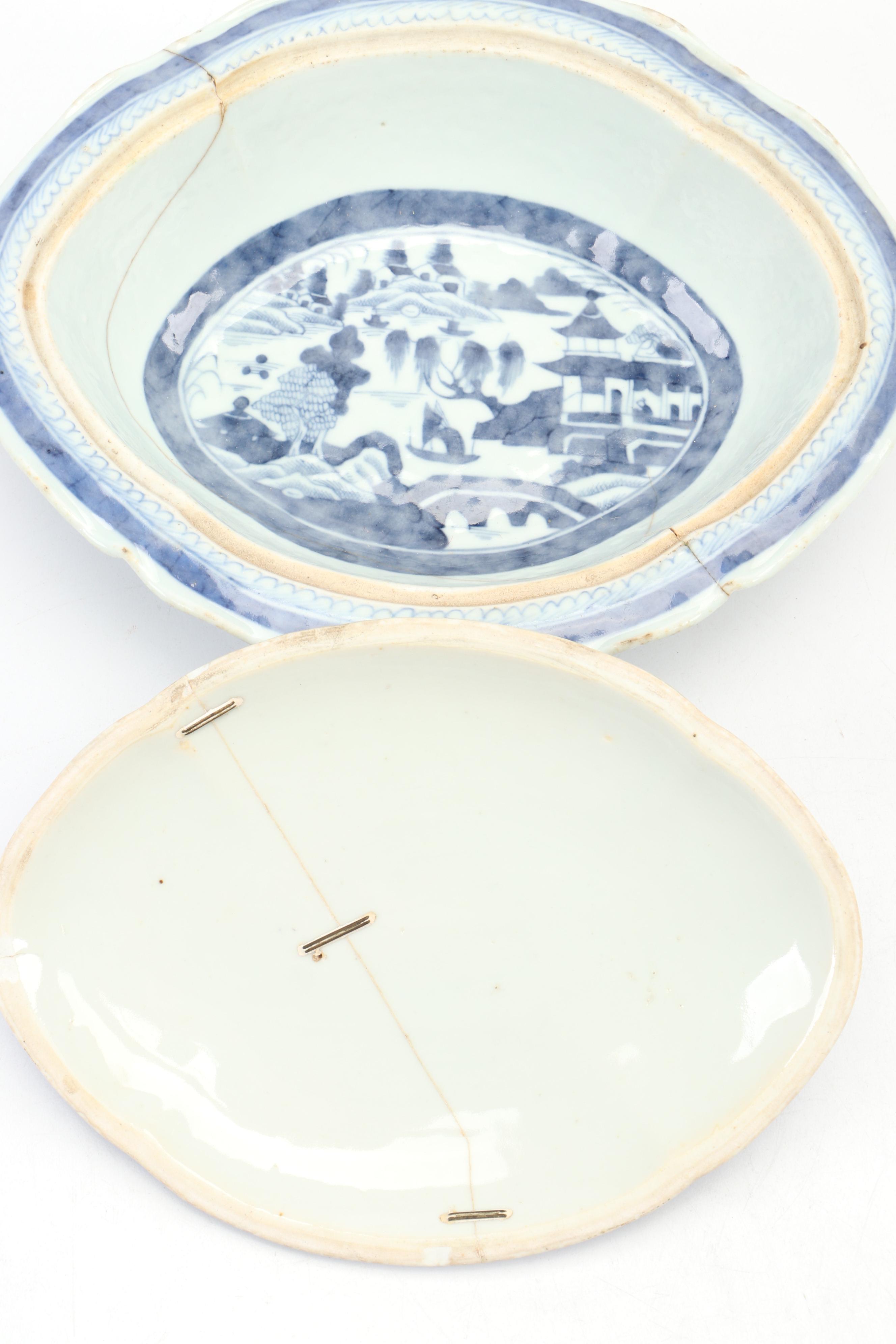 Chinese Export Porcelain Canton Covered Serving Dishes and Lids with Other Vase