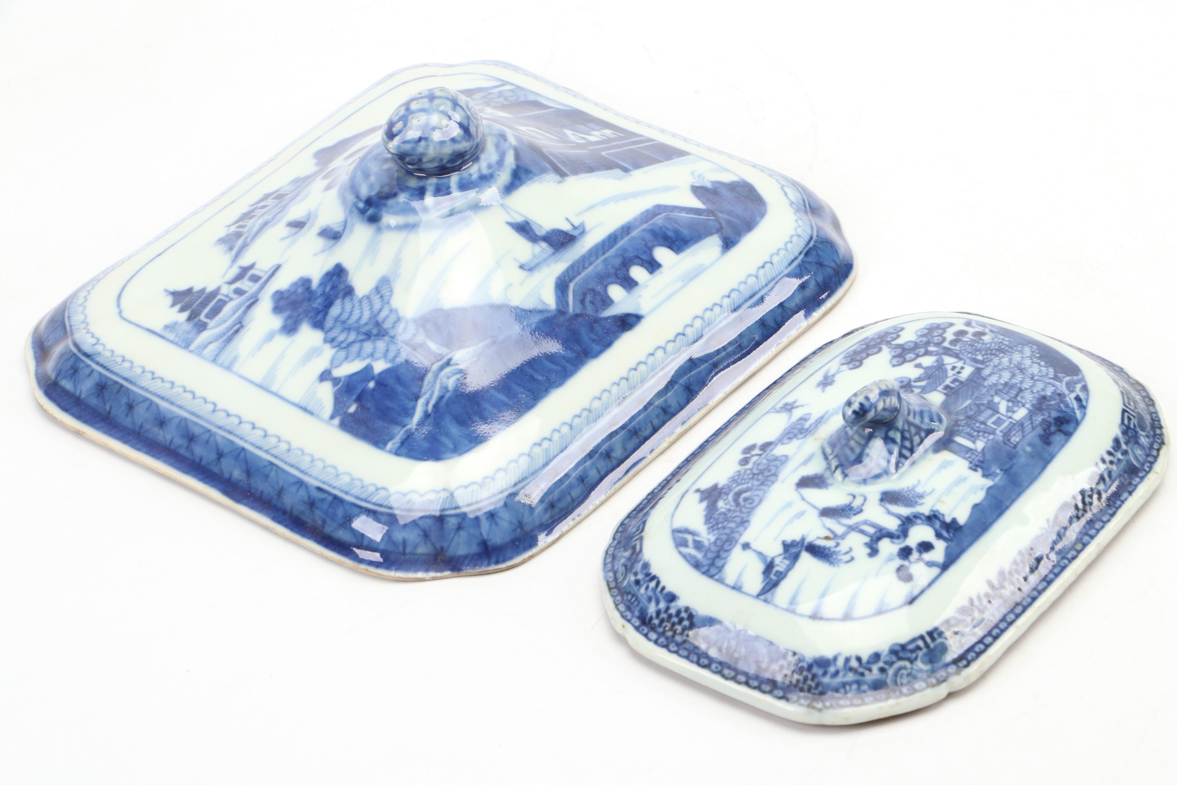 Chinese Export Porcelain Canton Covered Serving Dishes and Lids with Other Vase