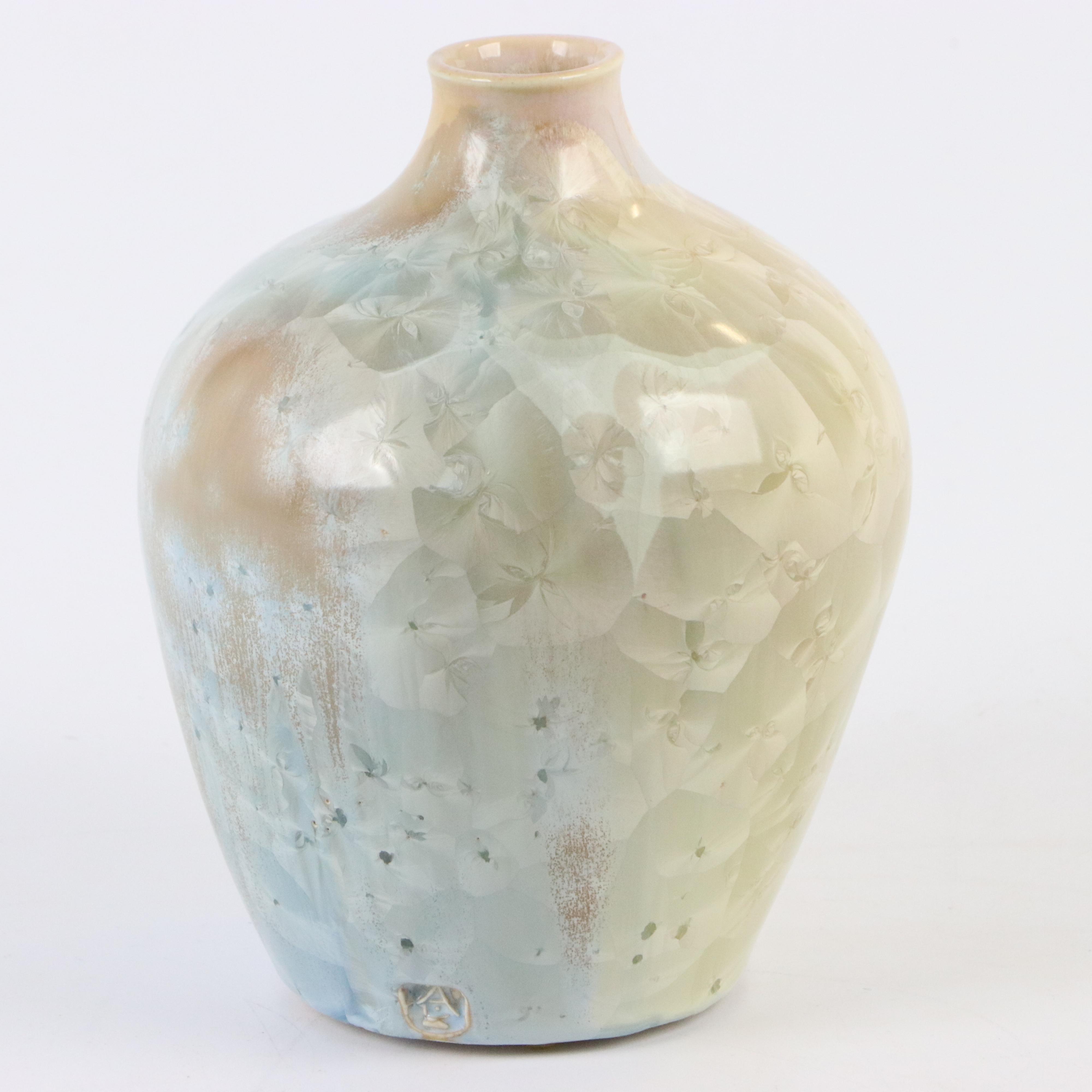 Artisan Signed Crystalline Glaze Art Pottery Vase