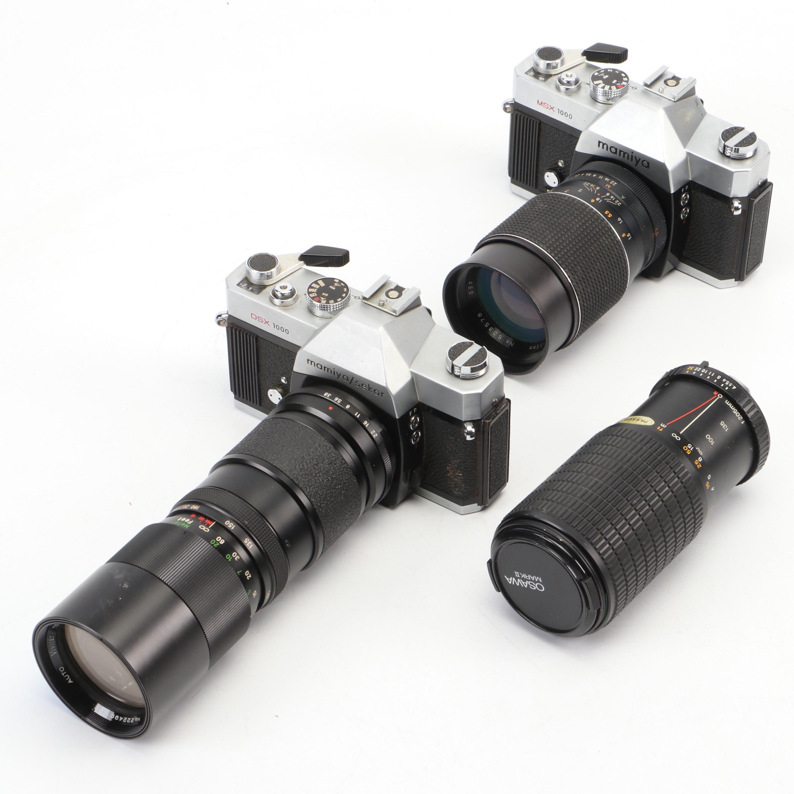 Mamiya/Sekor DSX 1000 and MSX 1000 35mm Film Cameras With Lenses