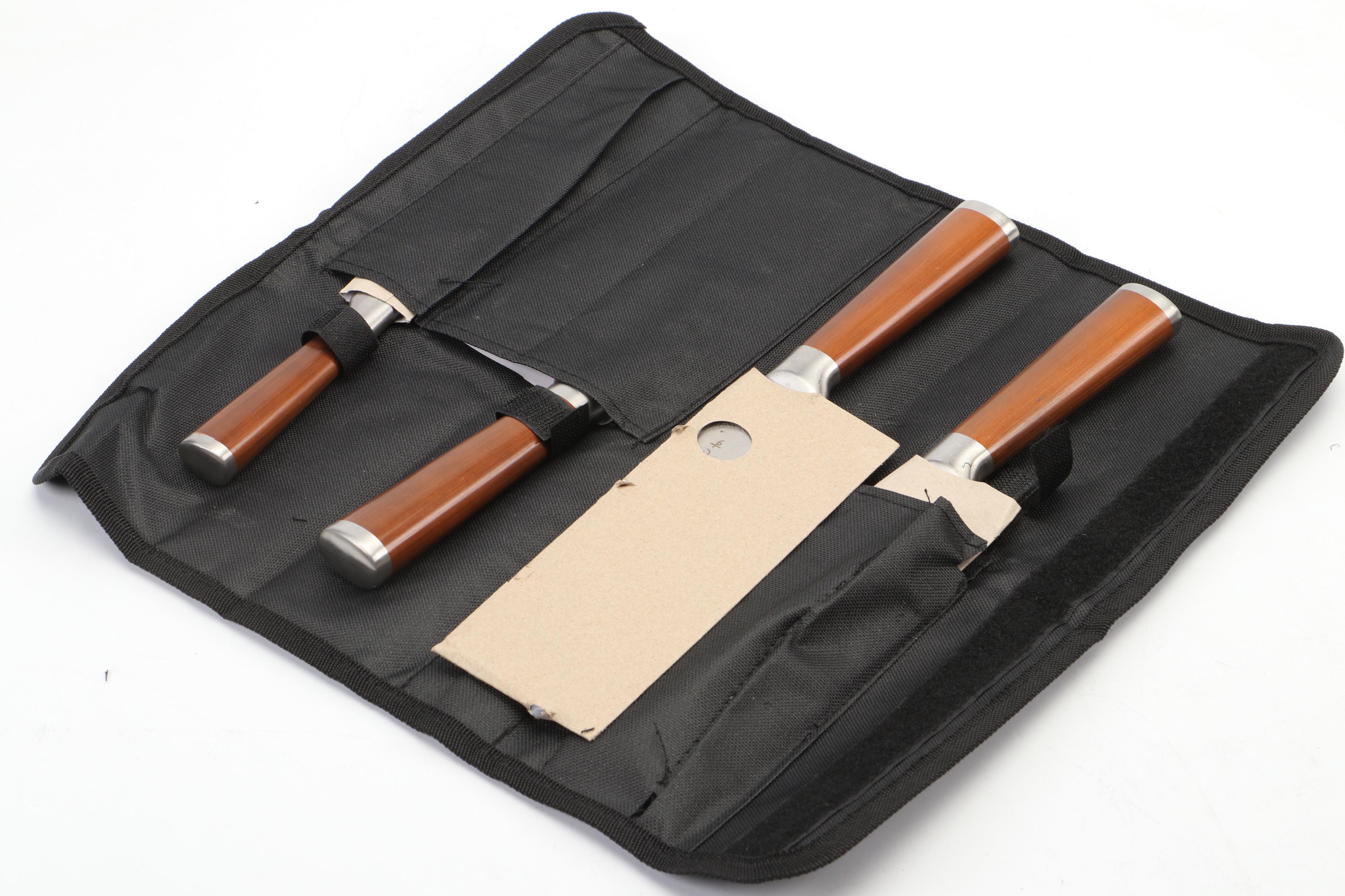 Japanese Four-Piece Chef's Knife and Cleaver Set in Nylon Roll Case