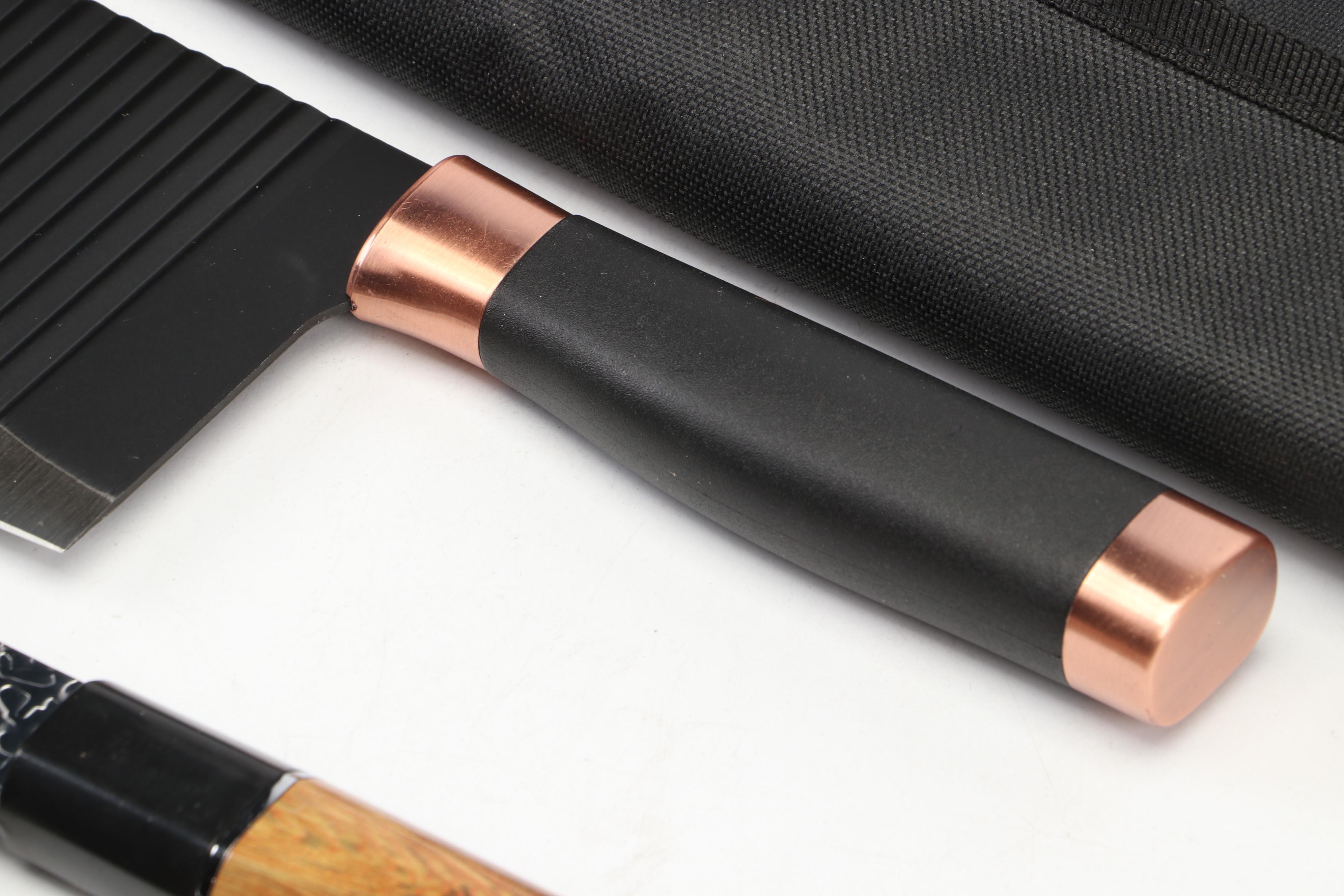 Japanese Four-Piece Chef's Knife and Cleaver Set in Nylon Roll Case