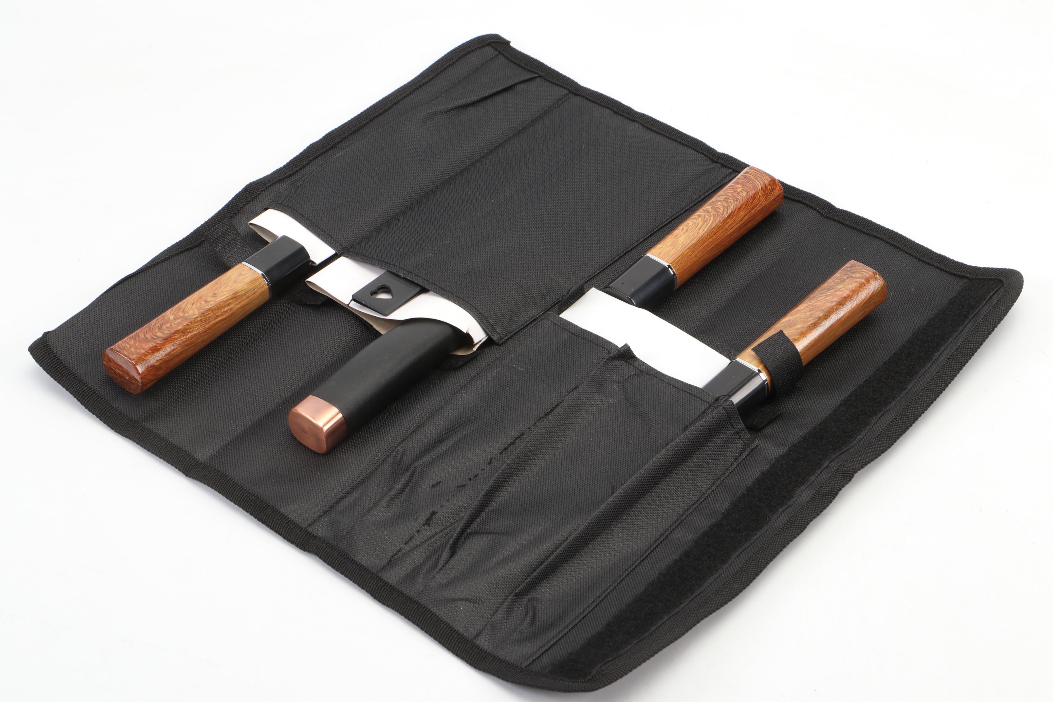 Japanese Four-Piece Chef's Knife and Cleaver Set in Nylon Roll Case