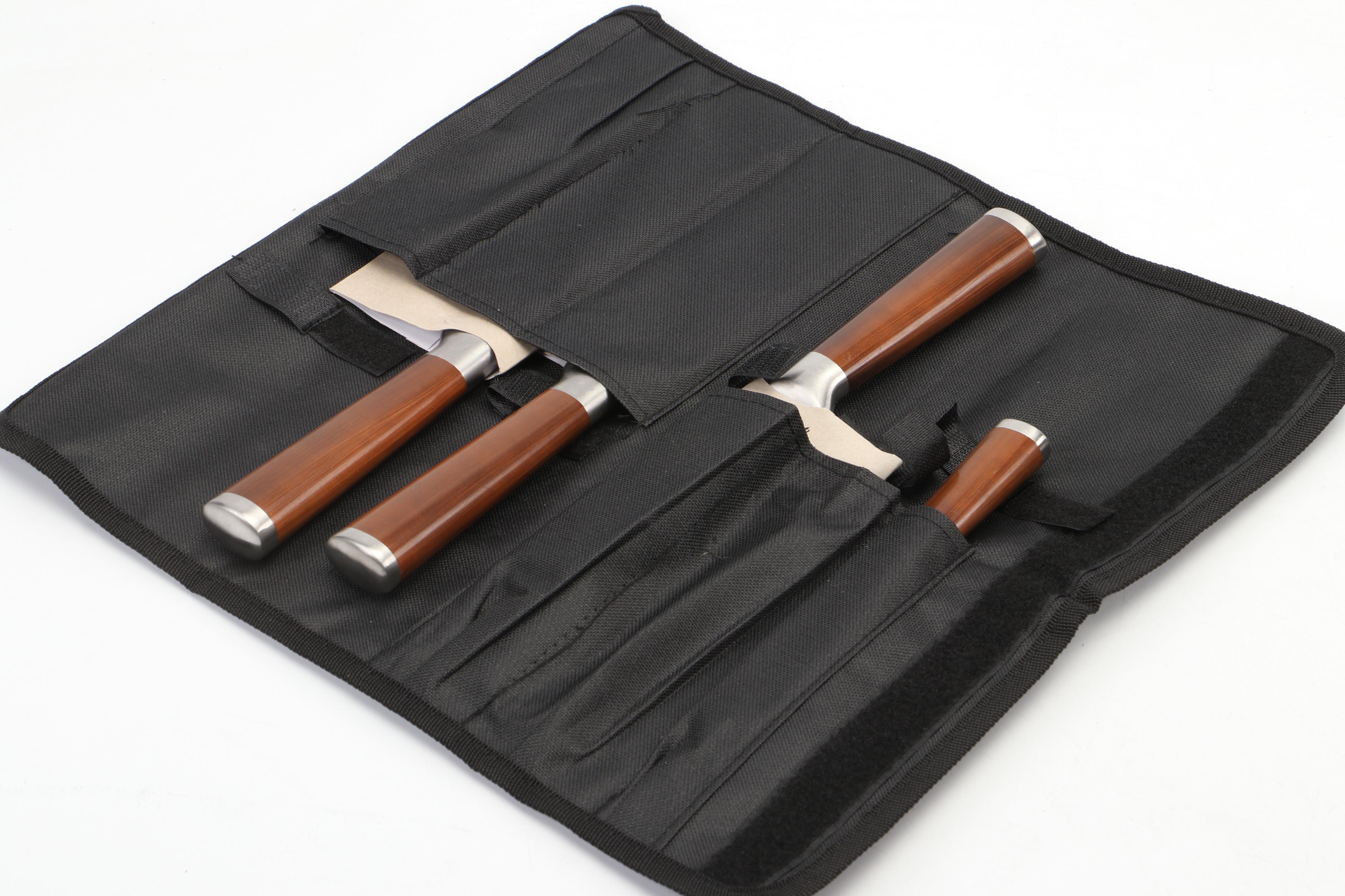 Japanese Four-Piece Chef's Knife and Cleaver Set in Nylon Roll Case