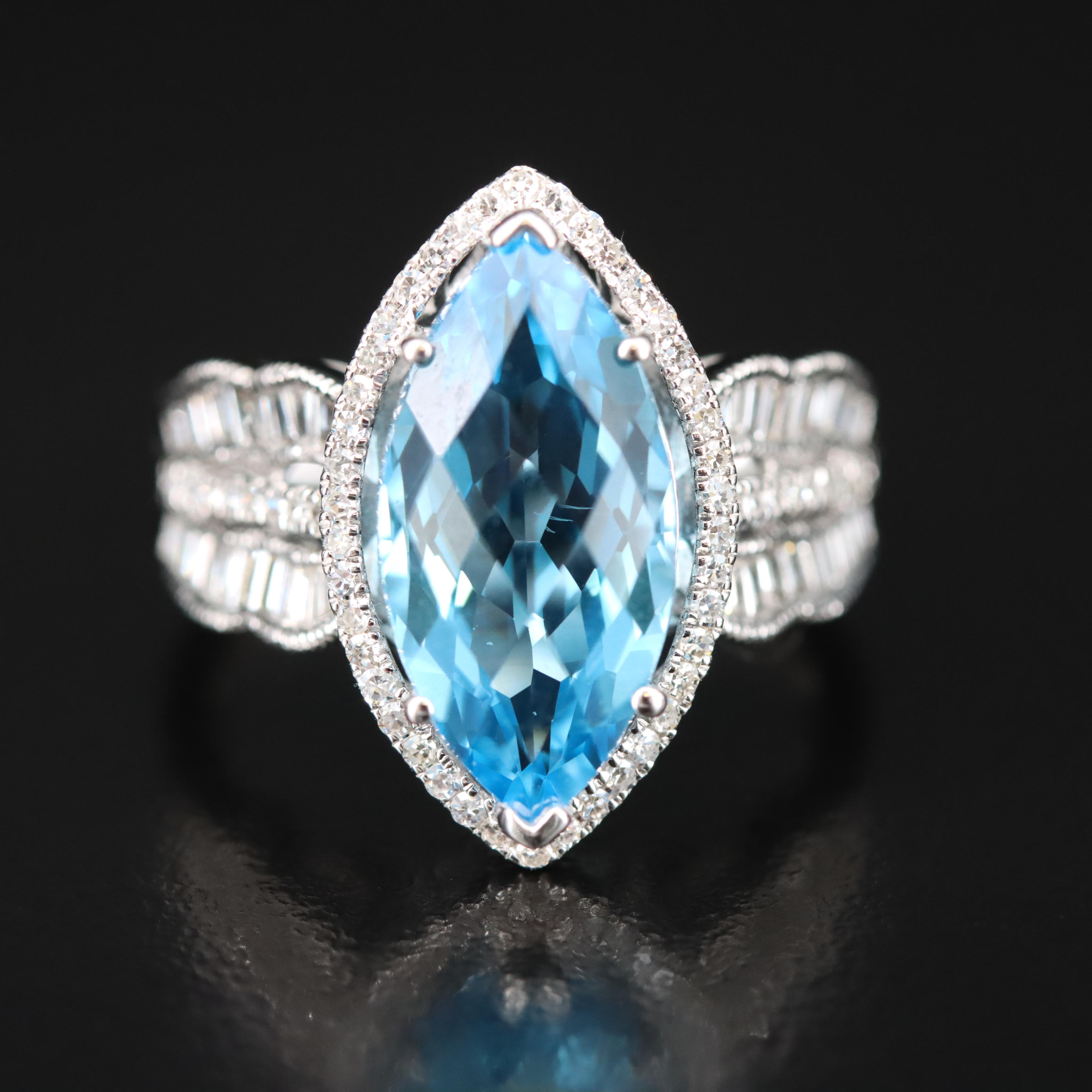 EFFY 14K Swiss Blue Topaz and Diamond Ring