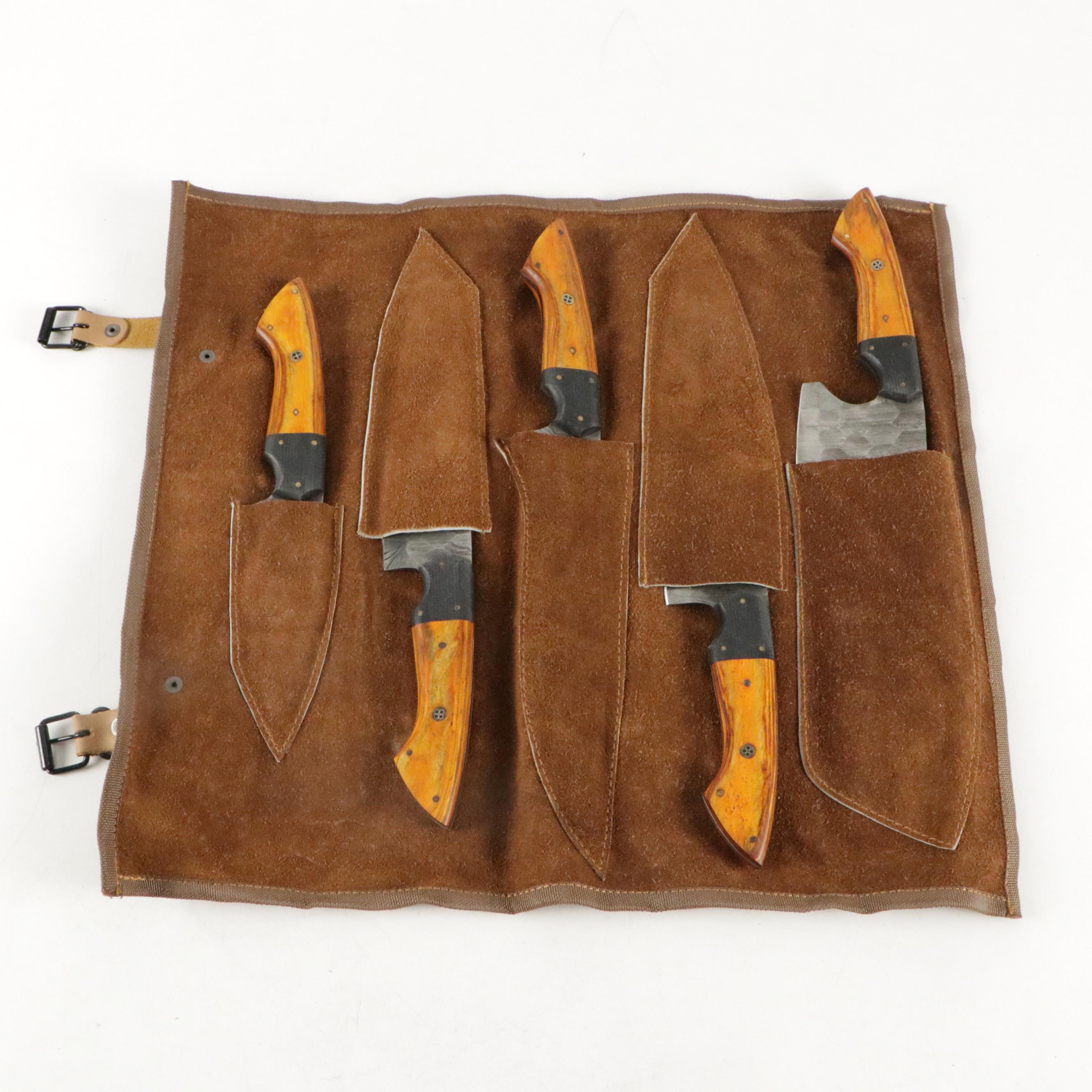 Steel and Wooden Handled Chefs Knife Case in Rolled Case