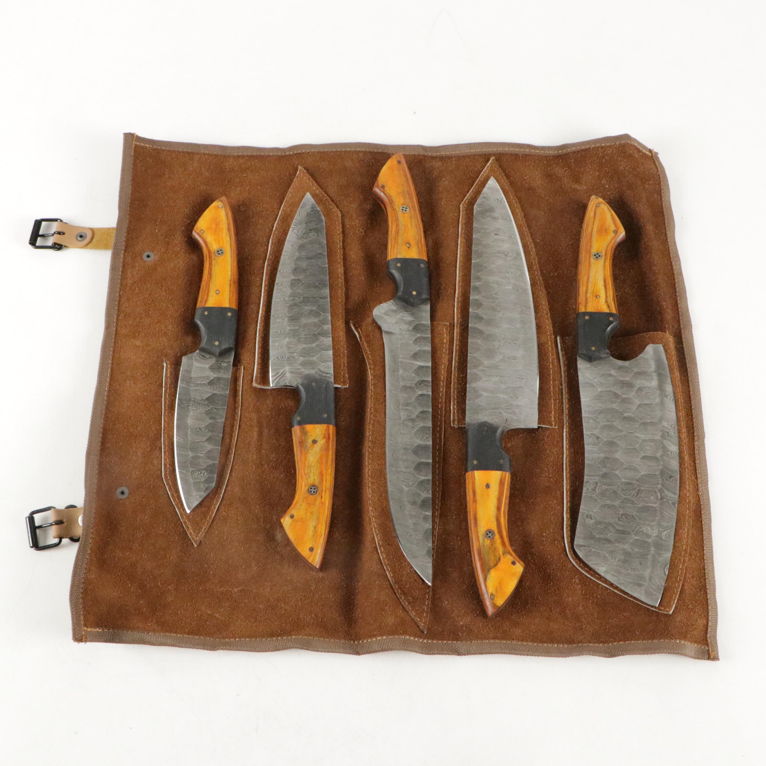 Steel and Wooden Handled Chefs Knife Case in Rolled Case