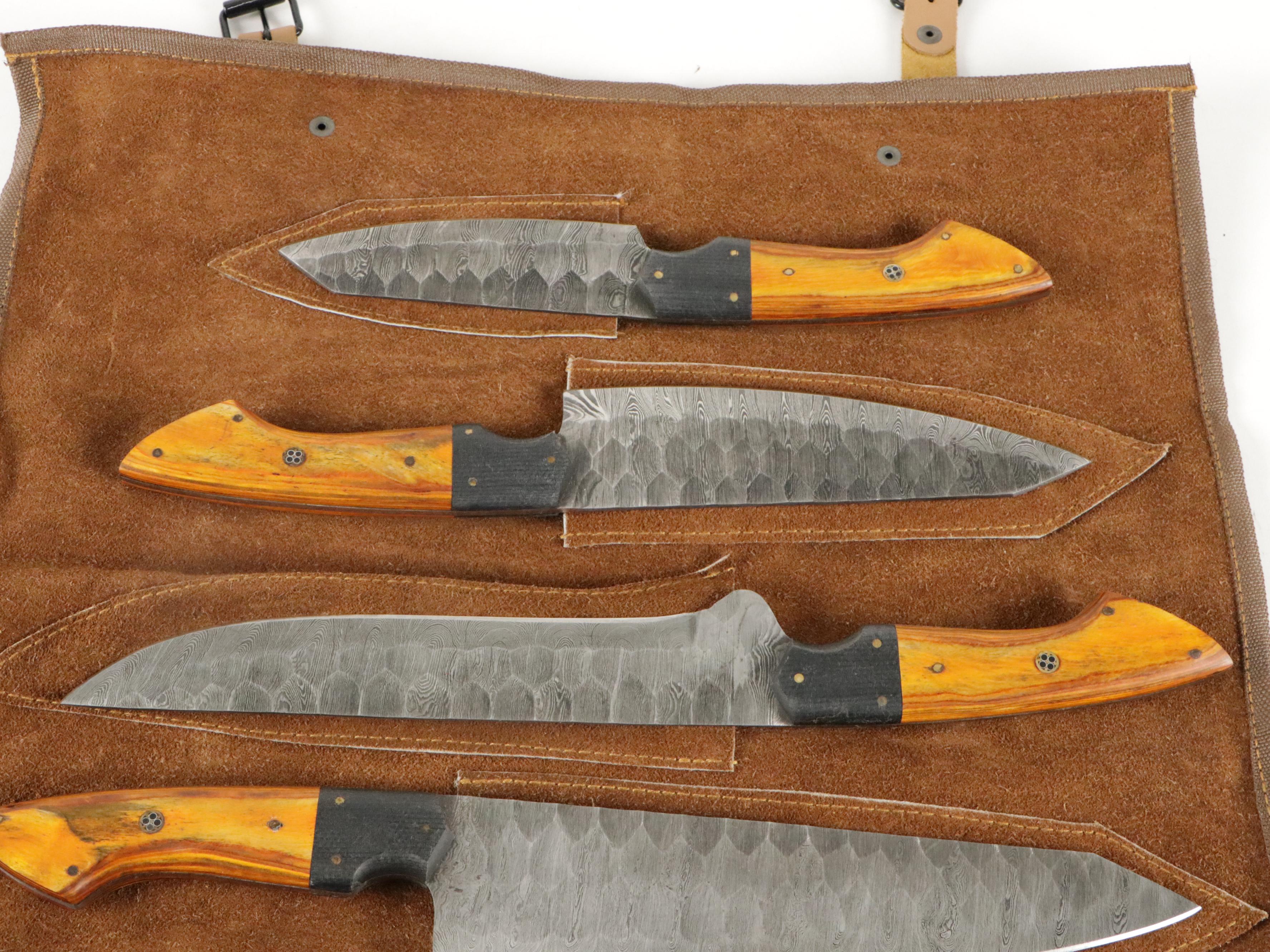 Steel and Wooden Handled Chefs Knife Case in Rolled Case