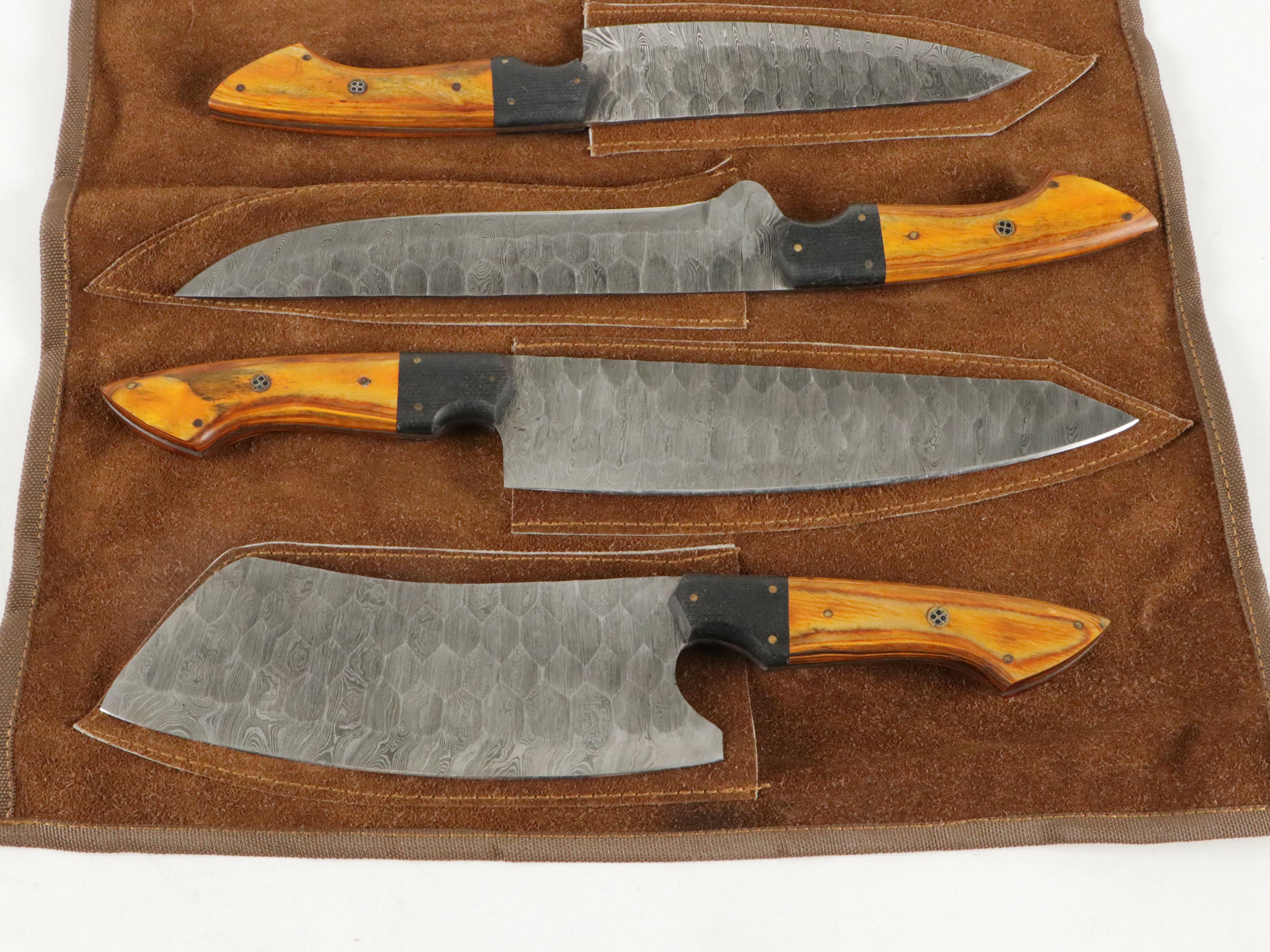 Steel and Wooden Handled Chefs Knife Case in Rolled Case