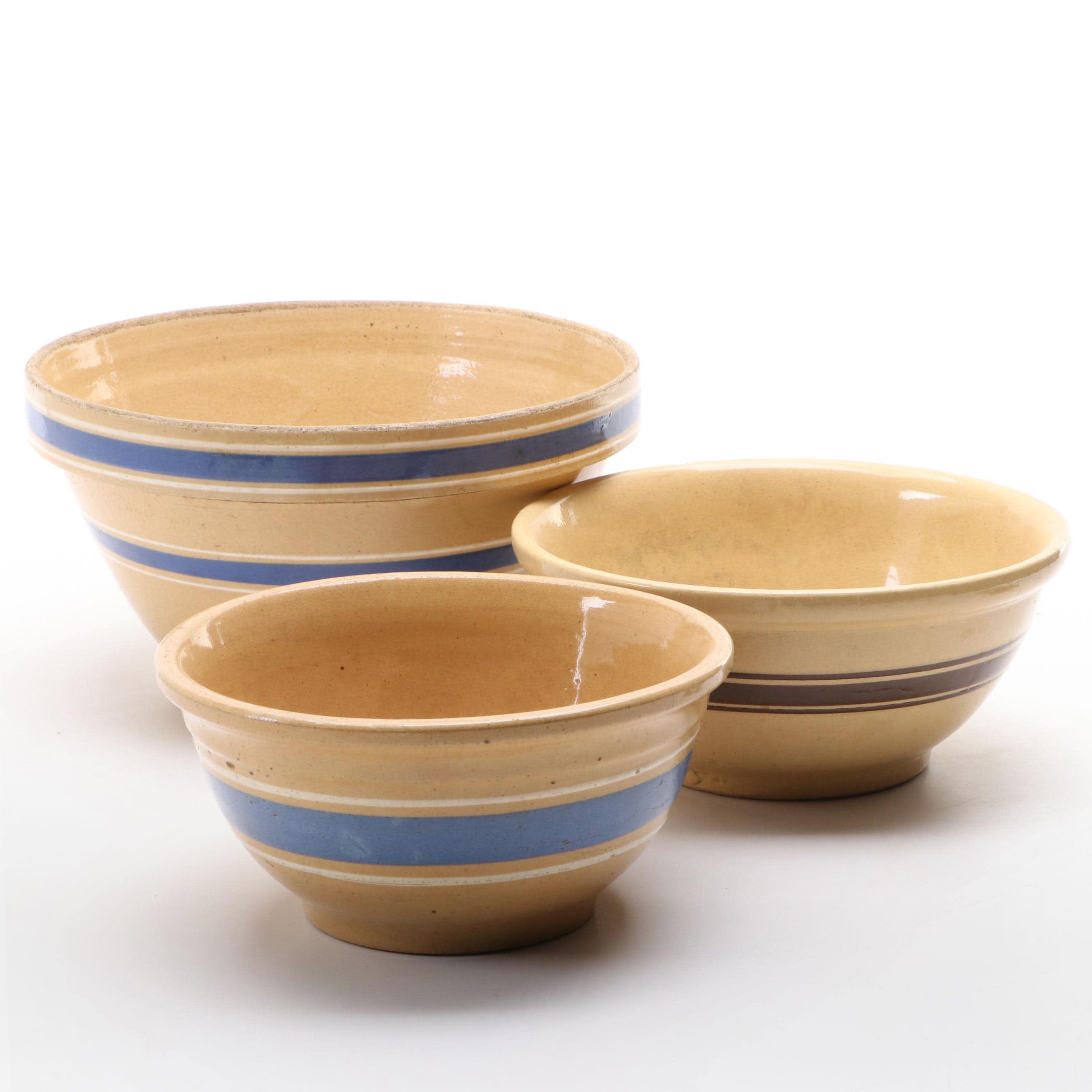 Watt Pottery with Other Banded Ceramic Mixing Bowls, Early to Mid-20th Century