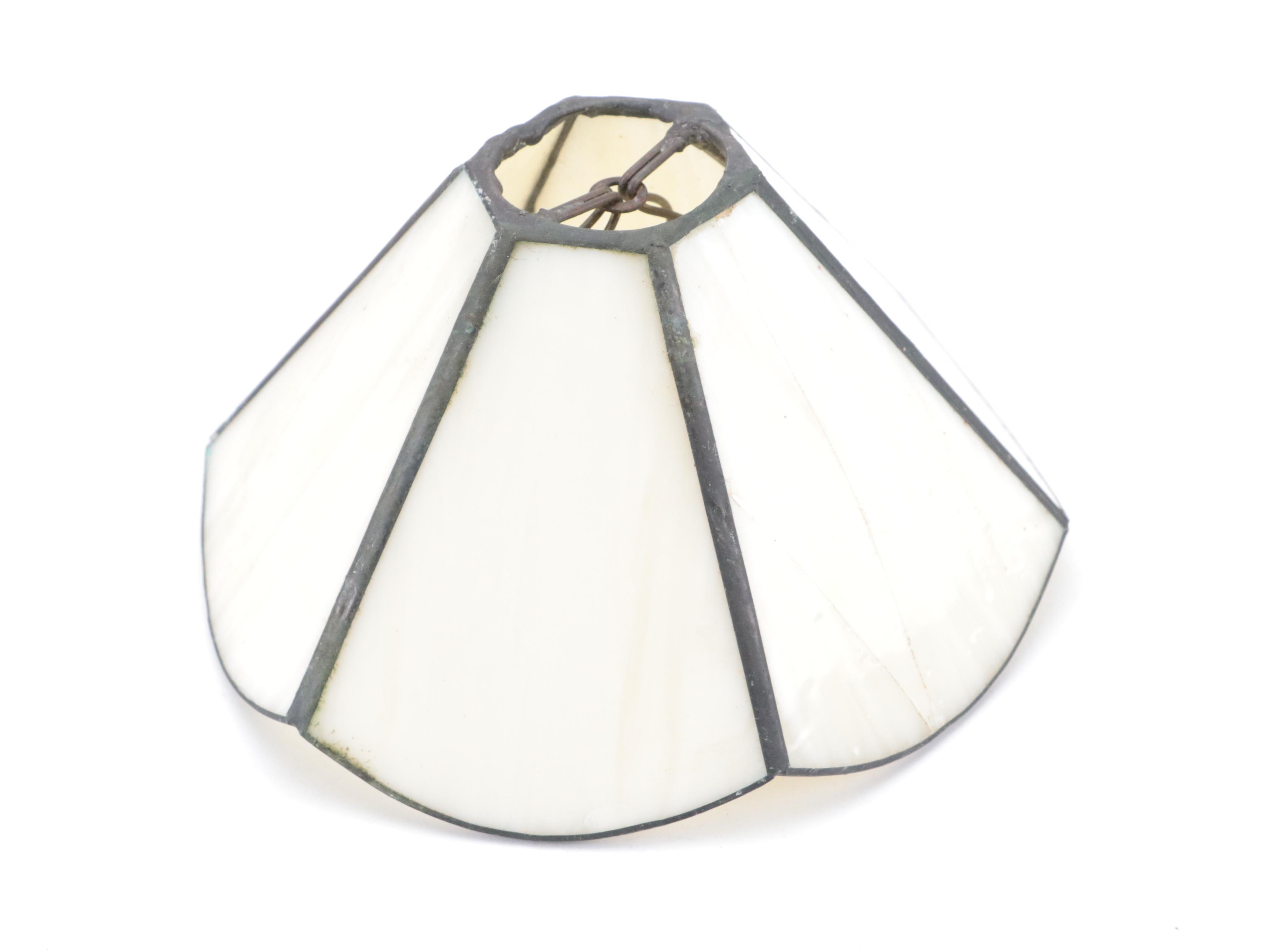 Patinated Cast Metal Oil Lamp Form Electrified Lamp with Slag Glass Shade