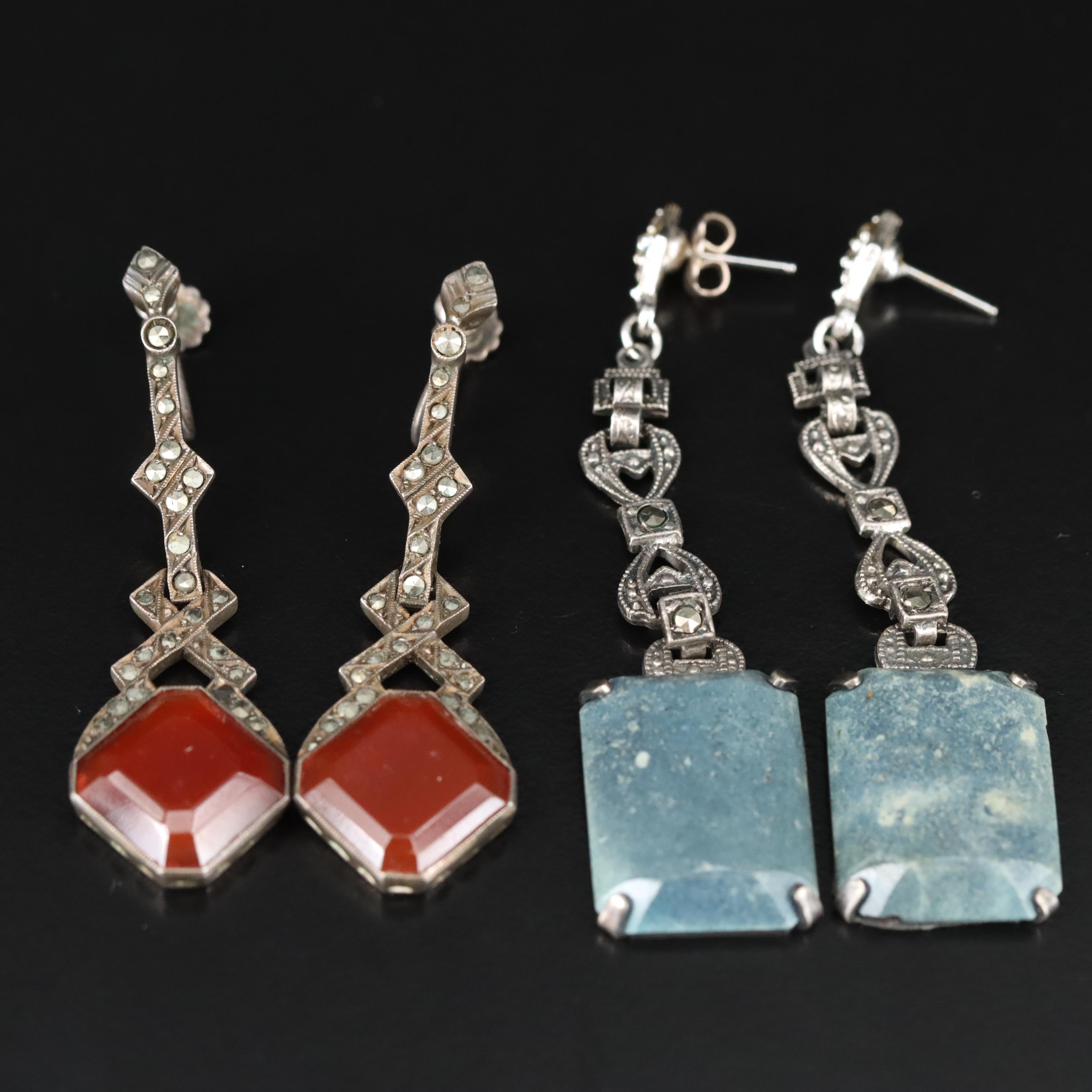 Vintage Sterling Marcasite Jewelry Including Art Deco and Carnelian
