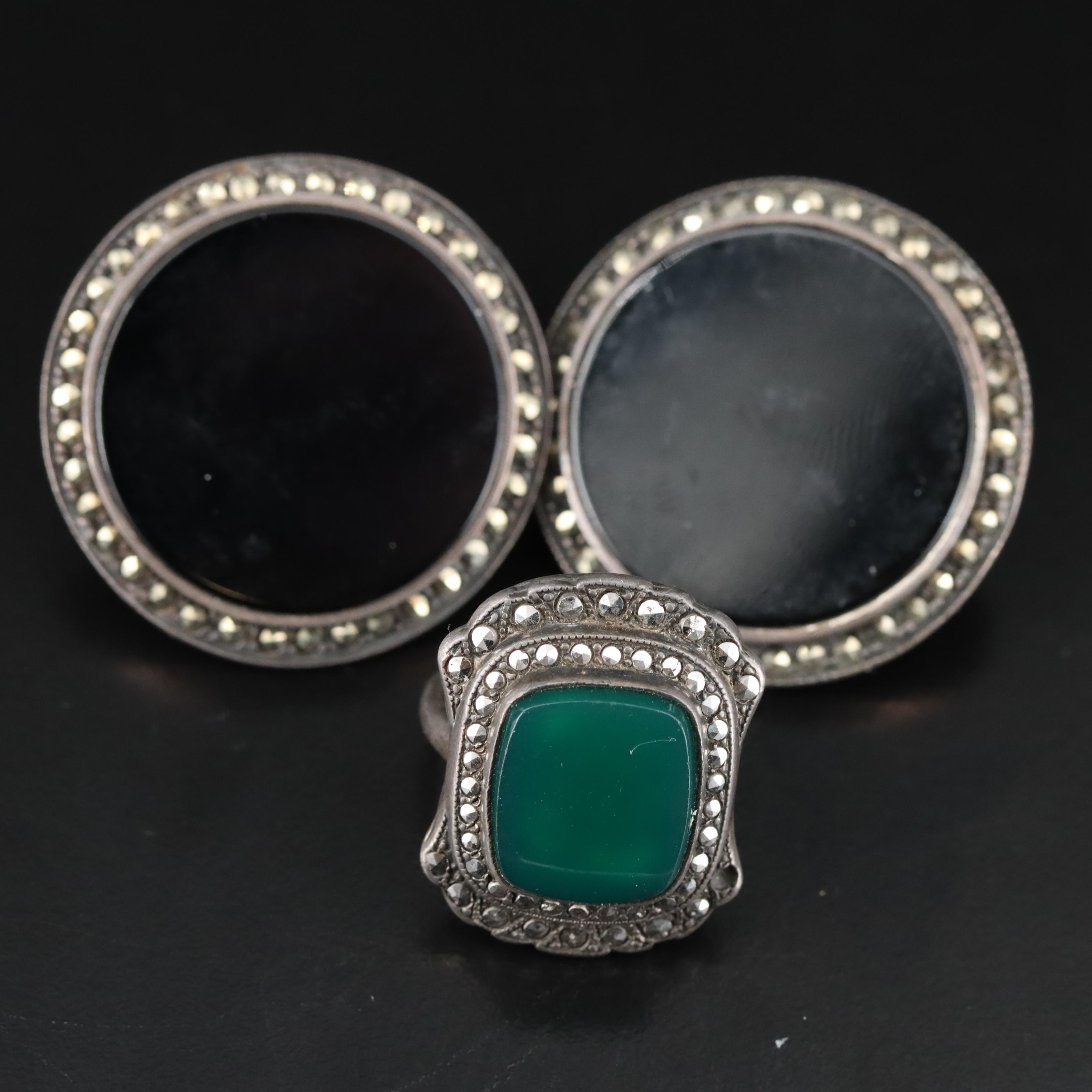 Vintage Sterling Marcasite Jewelry Including Art Deco and Carnelian