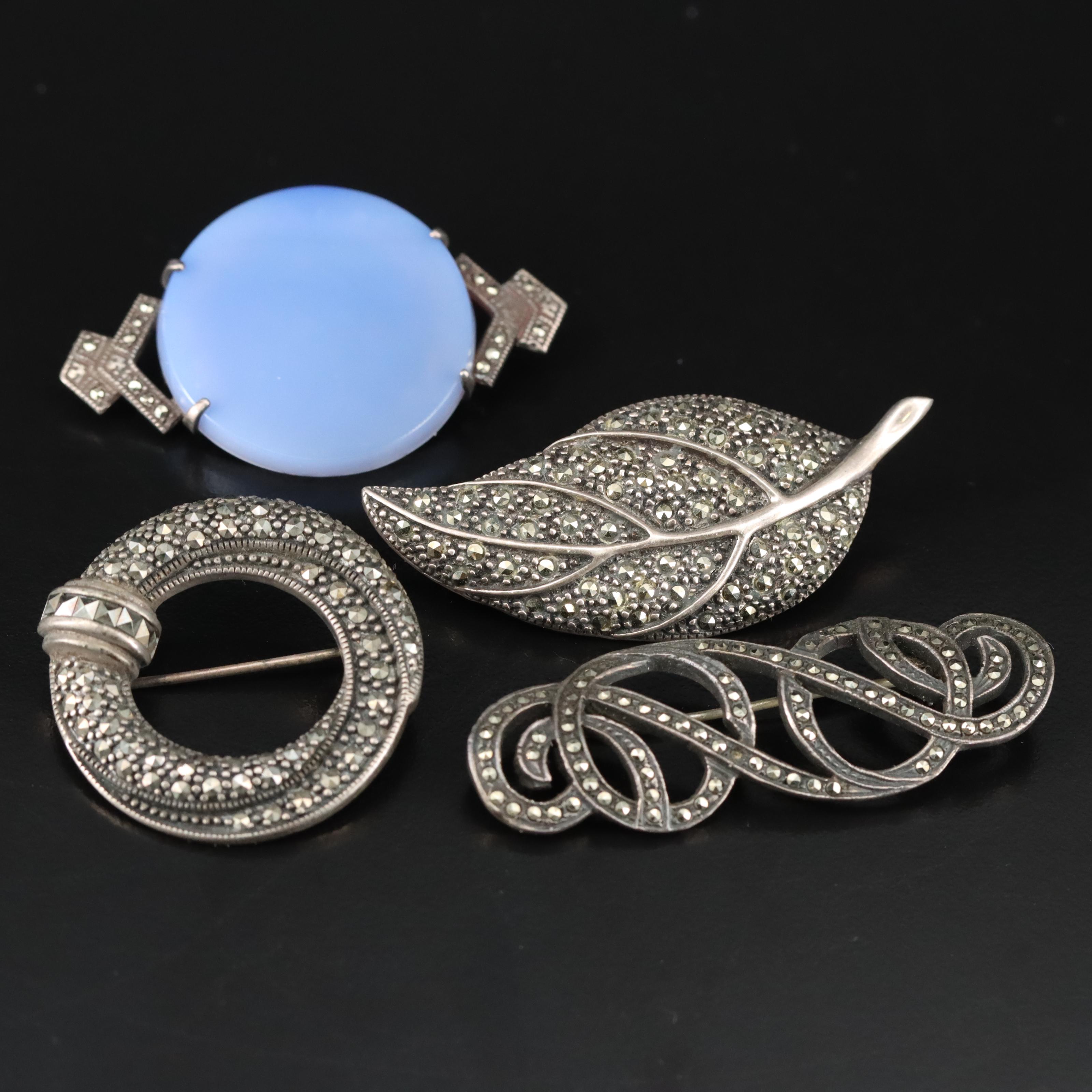 Vintage Sterling Marcasite Jewelry Including Art Deco and Carnelian