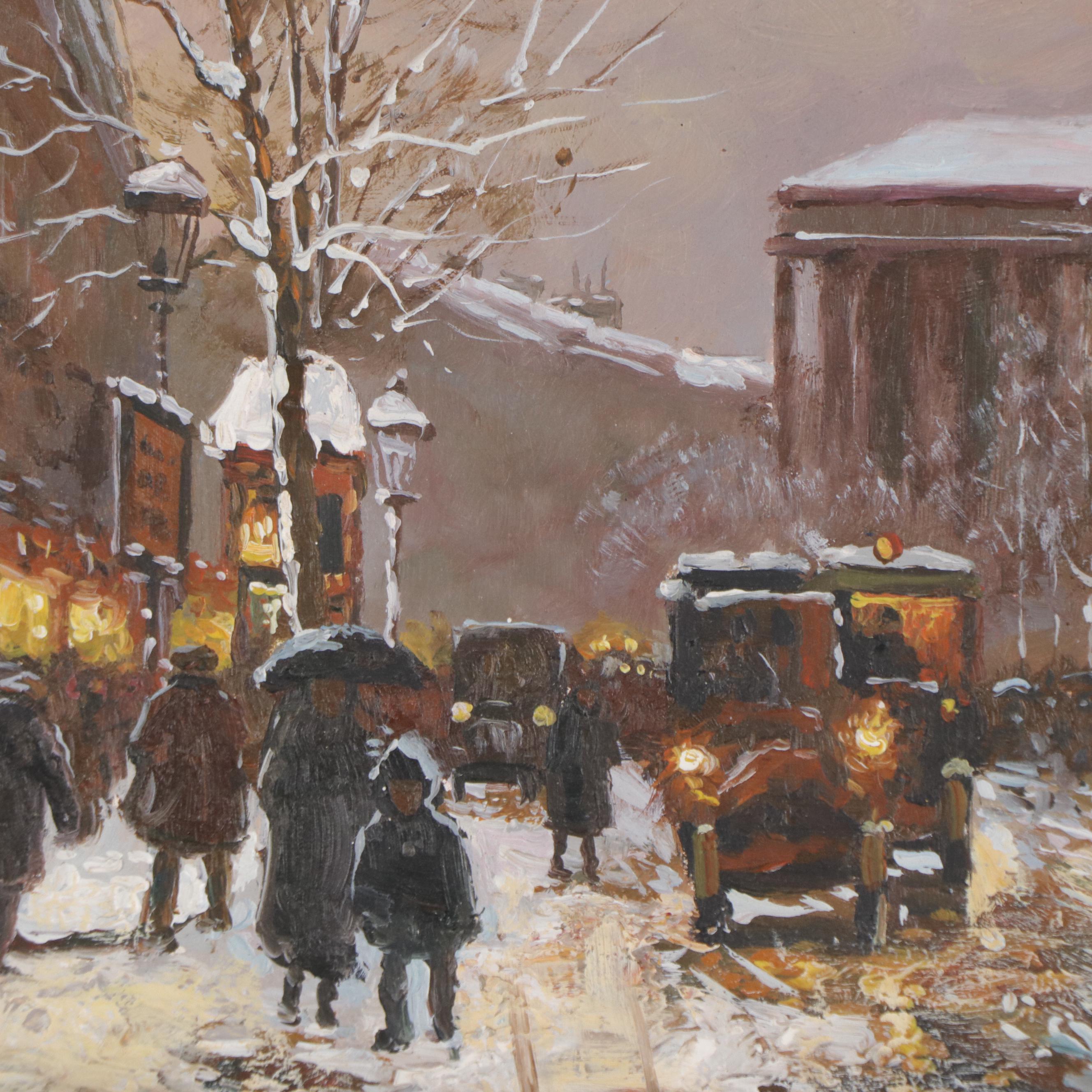 Oil Painting of Winter Street Scene