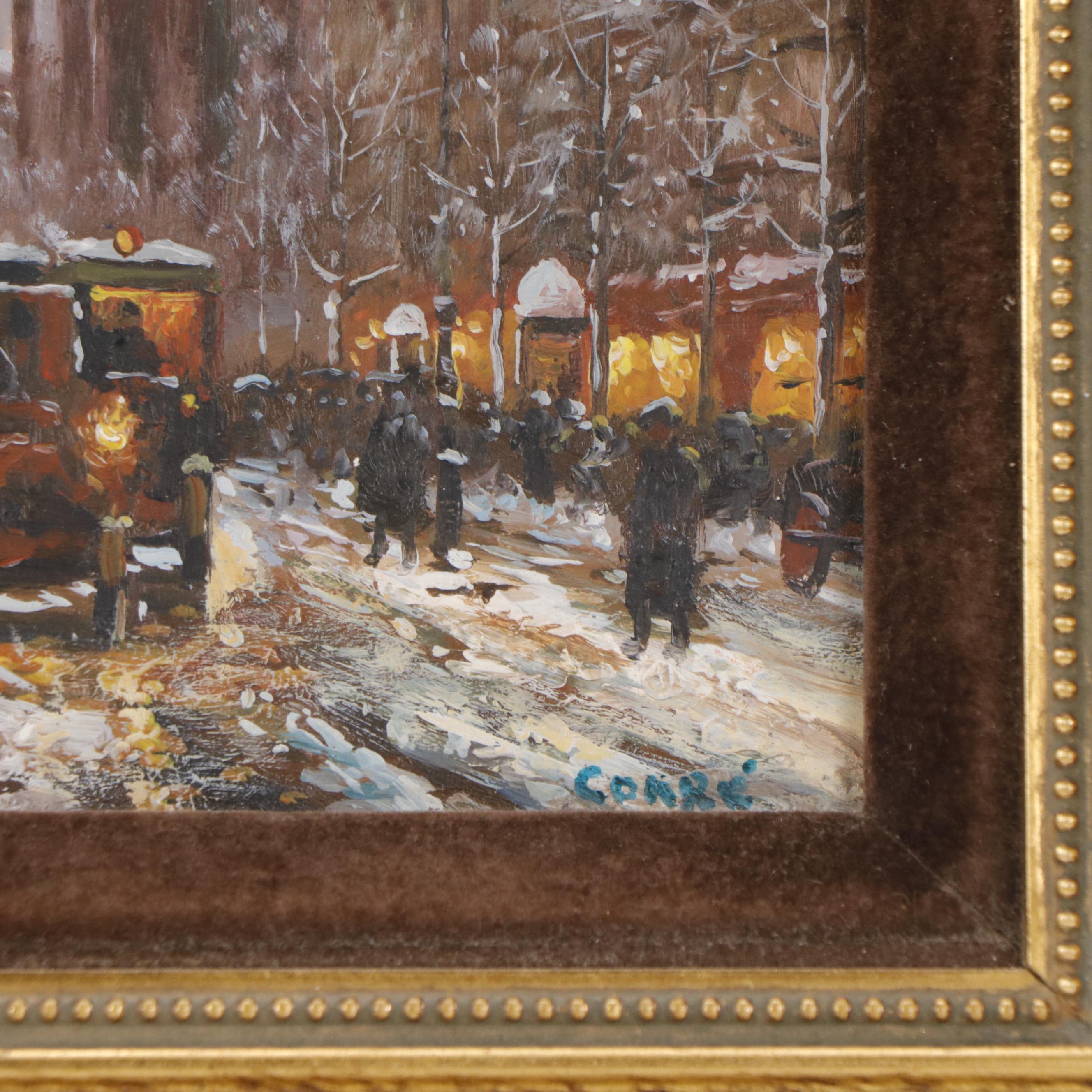 Oil Painting of Winter Street Scene